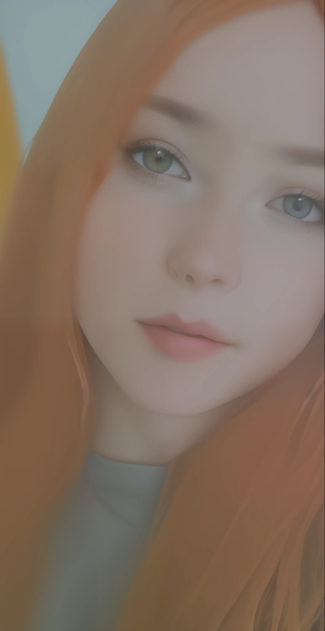 there is a woman with long red hair posing for a picture, very very low quality picture, low quality photograph, 18 years old, around 1 9 years old, she has long orange brown hair, very very low quality, low quality photo, 1 6 years old, she has long redorange hair, with red hair, with long hair and piercing eyes