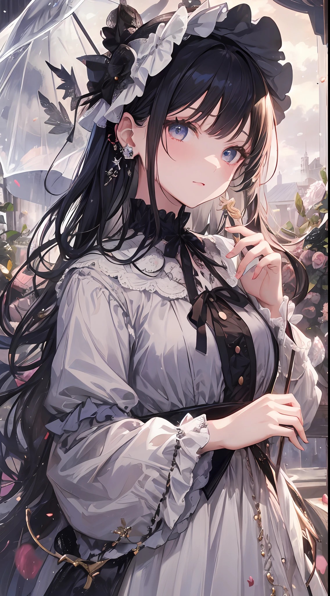 "What unfolds before my eyes is the presence of a little girl born into a noble family of the world. She possesses ageless grace and innocence, but her excellence is noble Gothic Lolita fashion. It is the work of a hyperrealist artist, and her details are lovingly depicted.
Her outfit is a pure white and black dress, which is the essence of Gothic Lolita fashion. The texture of velvet and silk is realistically reproduced, and its unique luster sets her apart from her childhood Fine lace and ribbons, and rose embroidery is applied throughout the dress, all emphasizing her innocence.
On her head, there is a black bonnet, the outline of which is studded with small pearls. The elegant decoration beautifully frames her face. We are doing it at the time.
In her hands is a small black parasol, the details of which are decorated with lace and ribbons. Her elegant accents are depicted along with her innocence.
Their innocent eyes fascinate everyone who sees them, and they have the power to capture their hearts with their glimpses.
Her presence, whose gorgeous yet delicate presence, has the magical power to draw everyone in to the viewer. All of them are highly polished and reproduce images of the highest quality. Pure charm comes to the fore. This is the best masterpiece we have ever created, and its beauty and personality will never surpass it." The image should be hyper-realistic, highly detailed, and in high-resolution 16k. Use a Sony Alpha 1 Mirrorless Camera with a Sony FE 24-105mm f/4 G OSS lens. Set the ISO sensitivity to 32,000 and the shutter speed to 1/125 second. The image should be framed in such a way that the girl is in the center, with the vast starry sky above and the rolling hills of "Princess Mononoke" in the background. --ar 16:9 --v 5.1 --style raw --q 2 --s 750