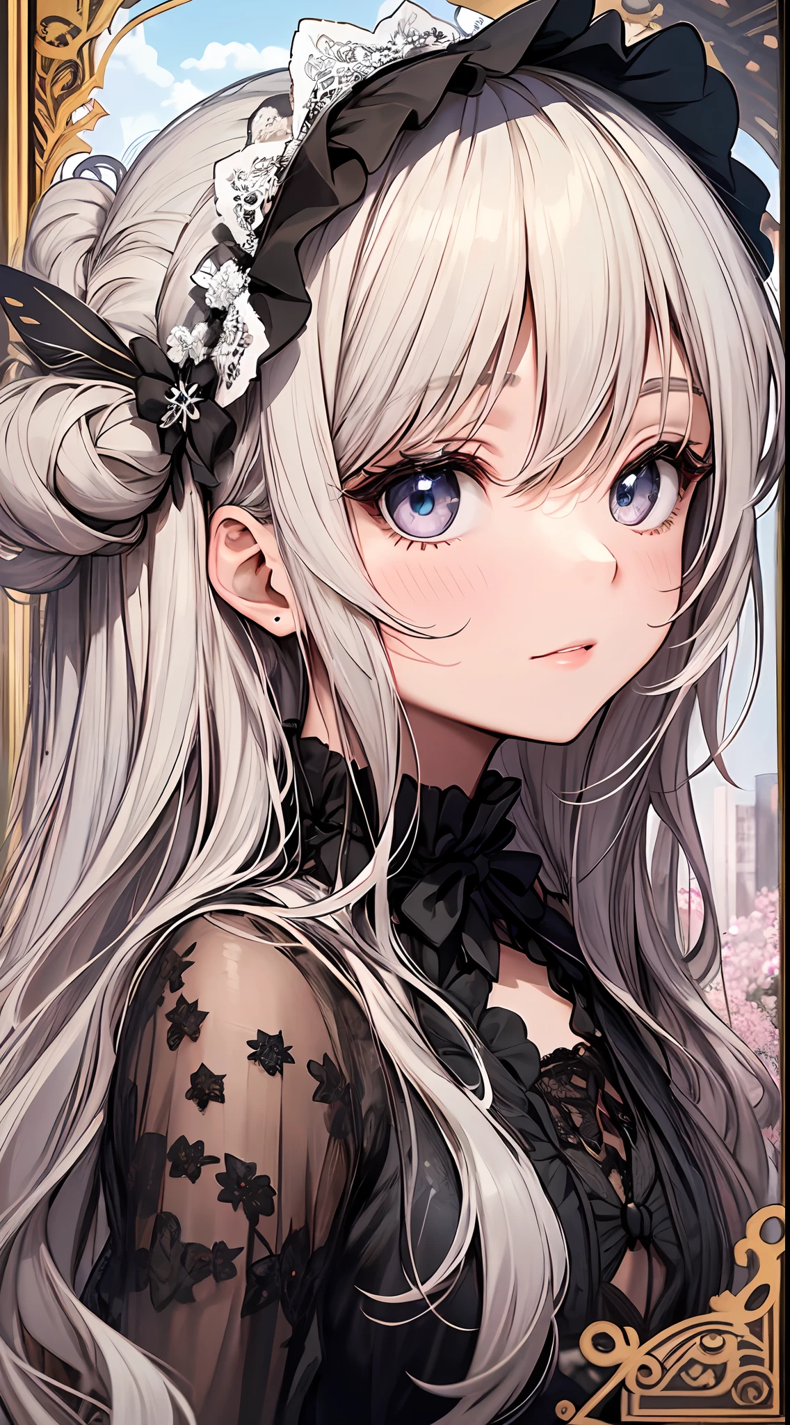 "What unfolds before my eyes is the presence of a born into a noble family of the world. She possesses ageless grace and innocence, but her excellence is noble Gothic Lolita fashion. It is the work of a hyperrealist artist, and her details are lovingly depicted.
Her outfit is a pure white and black dress, which is the essence of Gothic Lolita fashion. The texture of velvet and silk is realistically reproduced, and its unique luster sets her apart from her childhood Fine lace and ribbons, and rose embroidery is applied throughout the dress, all emphasizing her innocence.
On her head, there is a black bonnet, the outline of which is studded with small pearls. The elegant decoration beautifully frames her face. We are doing it at the time.
In her hands is a small black parasol, the details of which are decorated with lace and ribbons. Her elegant accents are depicted along with her innocence.
Their innocent eyes fascinate everyone who sees them, and they have the power to capture their hearts with their glimpses.
Her presence, whose gorgeous yet delicate presence, has the magical power to draw everyone in to the viewer. All of them are highly polished and reproduce images of the highest quality. Pure charm comes to the fore. This is the best masterpiece we have ever created, and its beauty and personality will never surpass it."