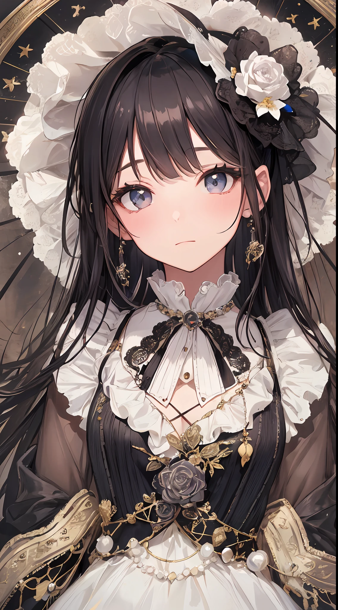 "What unfolds before my eyes is the presence of a born into a noble family of the world. She possesses ageless grace and innocence, but her excellence is noble Gothic Lolita fashion. It is the work of a hyperrealist artist, and her details are lovingly depicted.
Her outfit is a pure white and black dress, which is the essence of Gothic Lolita fashion. The texture of velvet and silk is realistically reproduced, and its unique luster sets her apart from her childhood Fine lace and ribbons, and rose embroidery is applied throughout the dress, all emphasizing her innocence.
On her head, there is a black bonnet, the outline of which is studded with small pearls. The elegant decoration beautifully frames her face. We are doing it at the time.
In her hands is a small black parasol, the details of which are decorated with lace and ribbons. Her elegant accents are depicted along with her innocence.
Their innocent eyes fascinate everyone who sees them, and they have the power to capture their hearts with their glimpses.
Her presence, whose gorgeous yet delicate presence, has the magical power to draw everyone in to the viewer. All of them are highly polished and reproduce images of the highest quality. Pure charm comes to the fore. This is the best masterpiece we have ever created, and its beauty and personality will never surpass it."