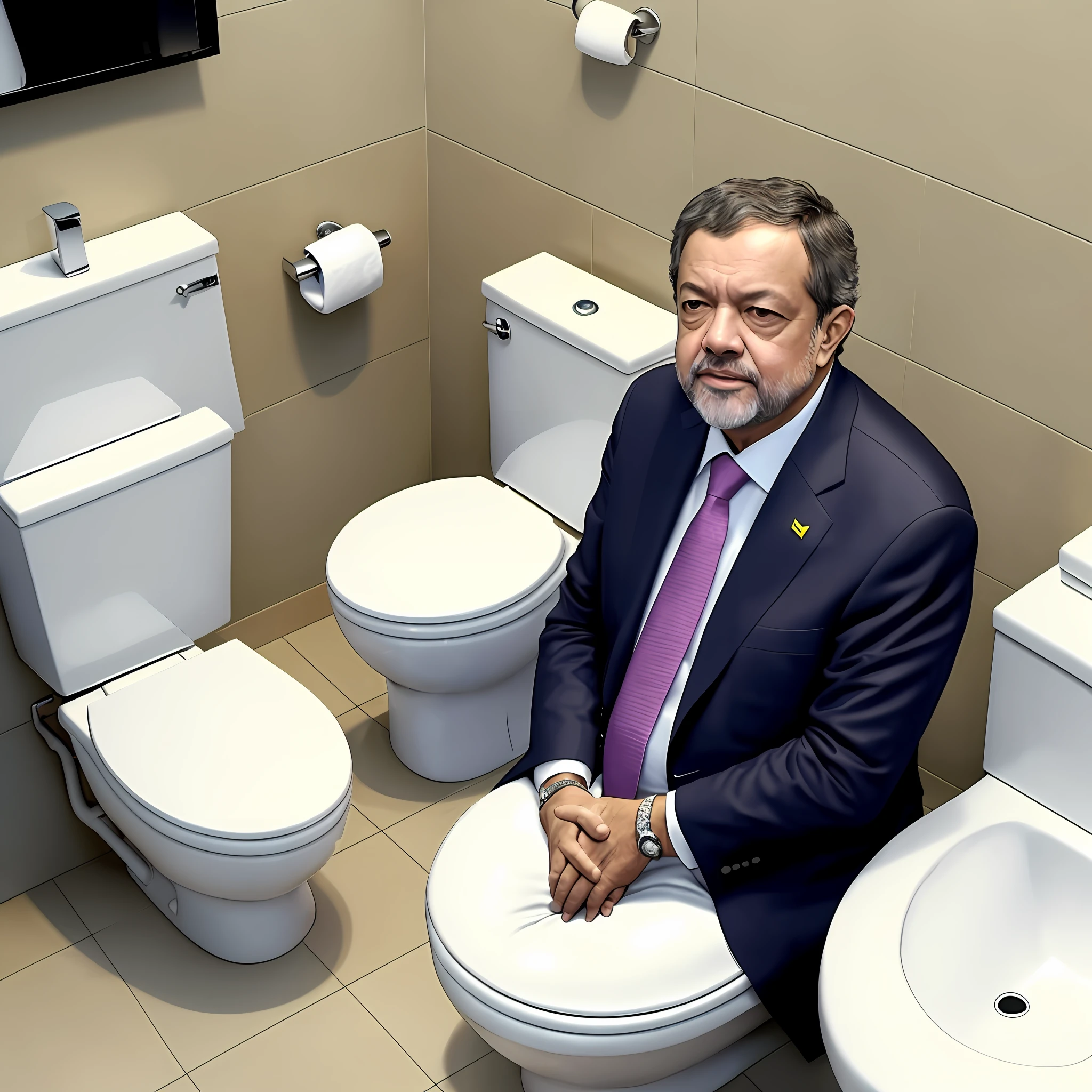 Luiz Inácio Lula da Silva, president of Brazil, sitting in a toilet on the moon --auto
