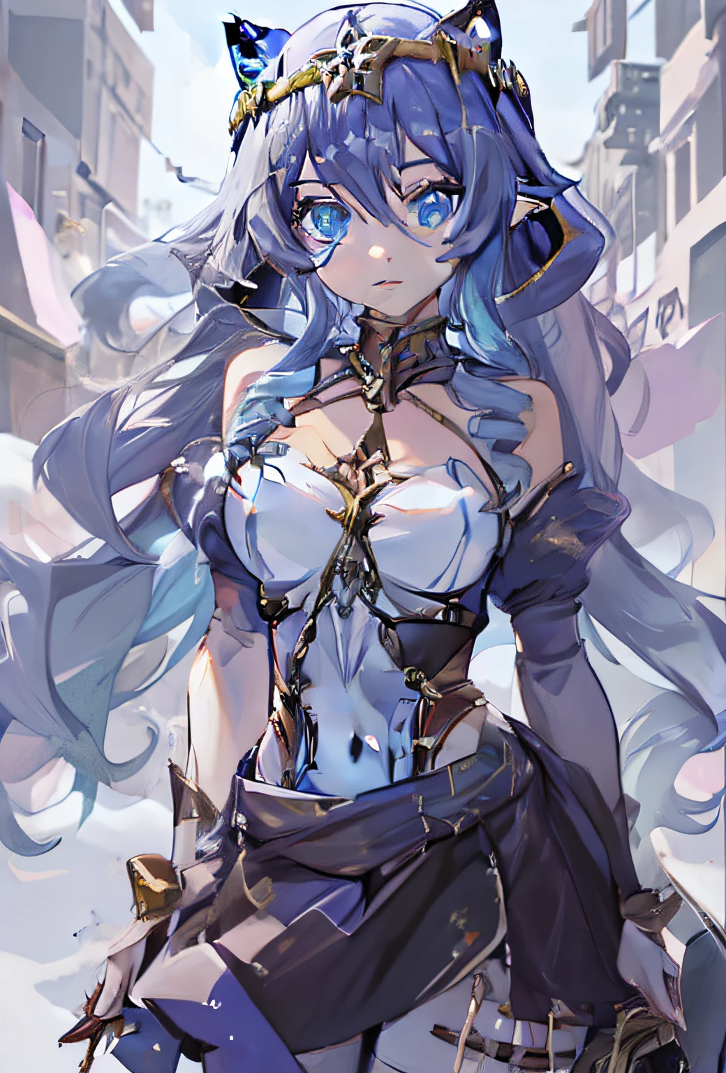 anime girl with blue hair and cat ears in a city, extremely detailed artgerm, portrait knights of zodiac girl, ! dream artgerm, seductive anime girl, knights of zodiac girl, artgerm on artstation pixiv, trending on artstation pixiv, anime goddess, 8k high quality detailed art, style artgerm