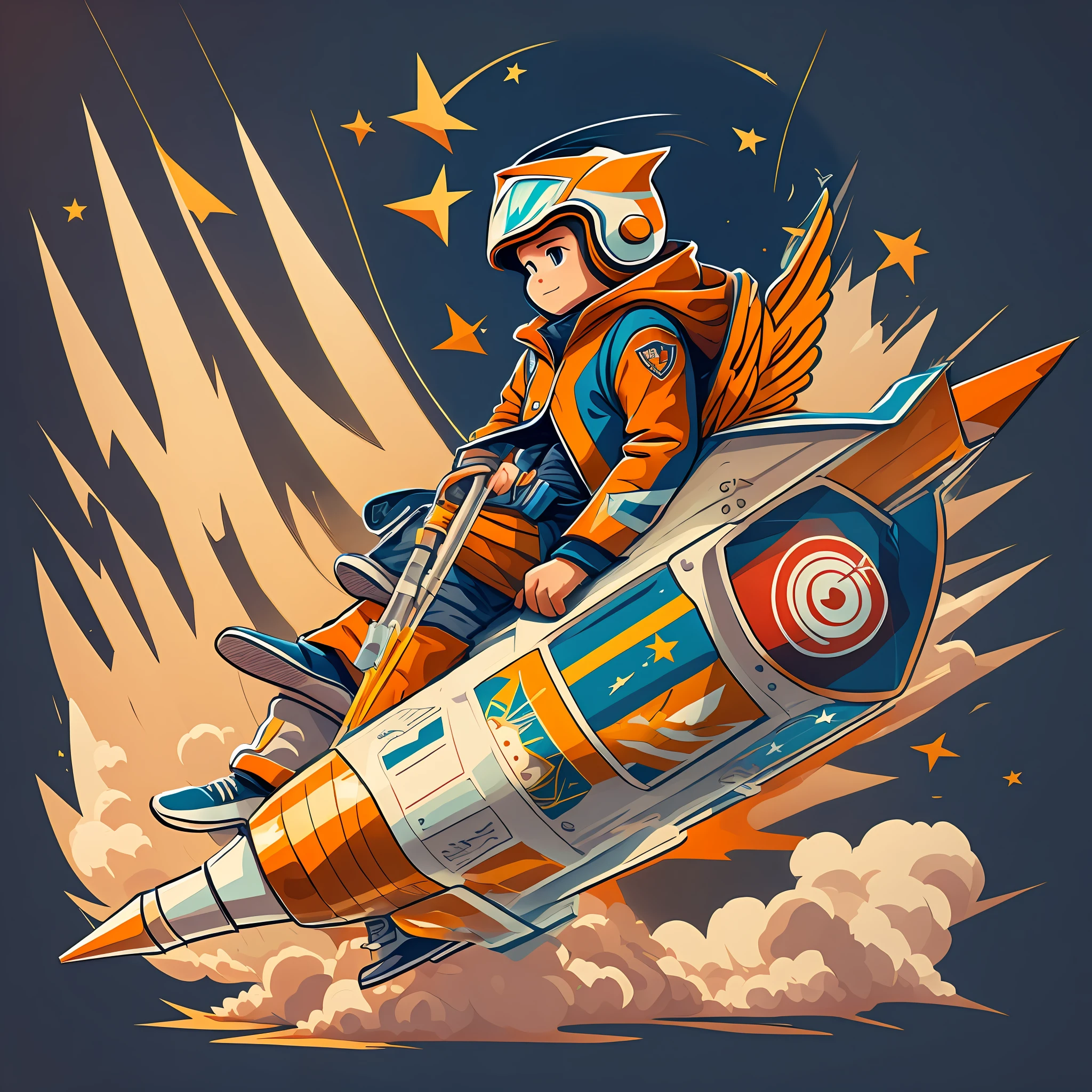 boy riding a rocket,vector logo,vector art,coat of arms,simple,cartoon --auto