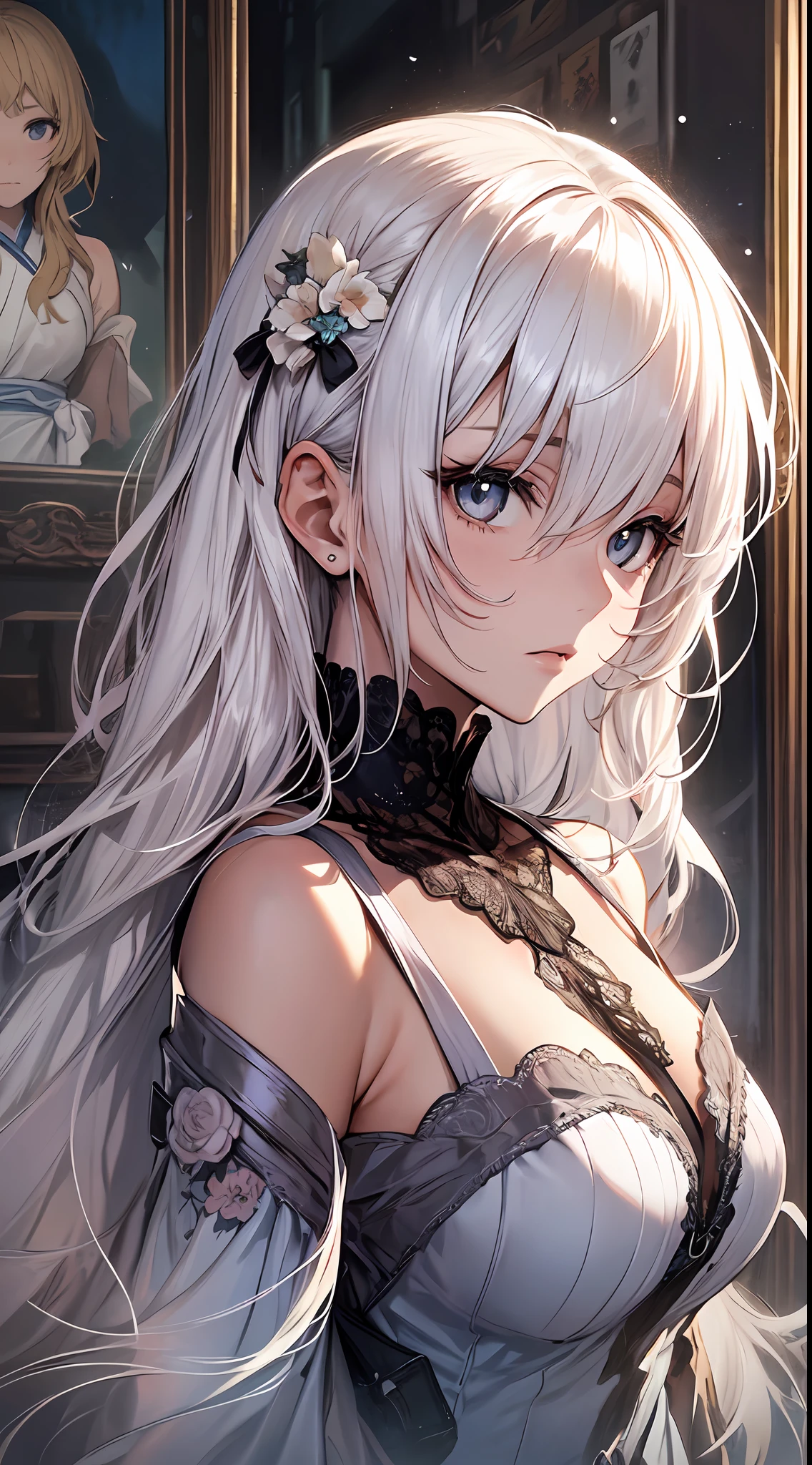 Focus on the person. We create and express the best shining composition of the person. ((Masterpiece)), (((highest quality)))), ((Ultra detail)), (Ultra realistic), (Very detailed CG illustration), (Very delicate and beautiful), Best masterpiece of beautiful girl, highest quality, realistic skin, realistic fabric, realist illustration focusing on girls with realistic textures, Japan people, realistic and ultra-detailed eyes focusing on the center front. This is the absolute rule, and the following sentence expresses the image quality. It is the greatest masterpiece in the history of the class of Inuitsuki Ichigo, in which the owner of the greatest painting talent in human history met an unparalleled beauty and risked his life to depict the most beautiful figure. Create stunning anime artwork that is currently trending on seaStation, showcasing exquisite beauty and captivating aesthetics. "A ray of light shines into the dimly lit room, and in the center of it are Japan little six-year-old girls, whose faces are full of spirit-like innocence, whose transparency and potential for the future give them a fascinating presence.

The girl wears a gothic Lolita-style fluffy dress. Its velvet and silk materials are beautifully decorated with delicate lace and ribbons. Part of the dress is soft, bulging tulle, expressing a fluffy texture that makes you feel impressed.

Her skin is transparent, and its purity can be said to be a symbol of the beautiful girl that Akiba men yearn for. Her big eyes are as deep as a lake, and they are filled with curiosity and innocence.

Her presence is like an art in the room. The fusion of innocence and possibility is not only visually beautiful, but also deeply resonates in the heart.

In this work, the transparency of the girl, the texture of her clothes, the composition in which she comes forward, everything is delicately depicted in detail. It's a masterpiece of the best."

Her skin is crystal clear white, and its transparency emphasizes her