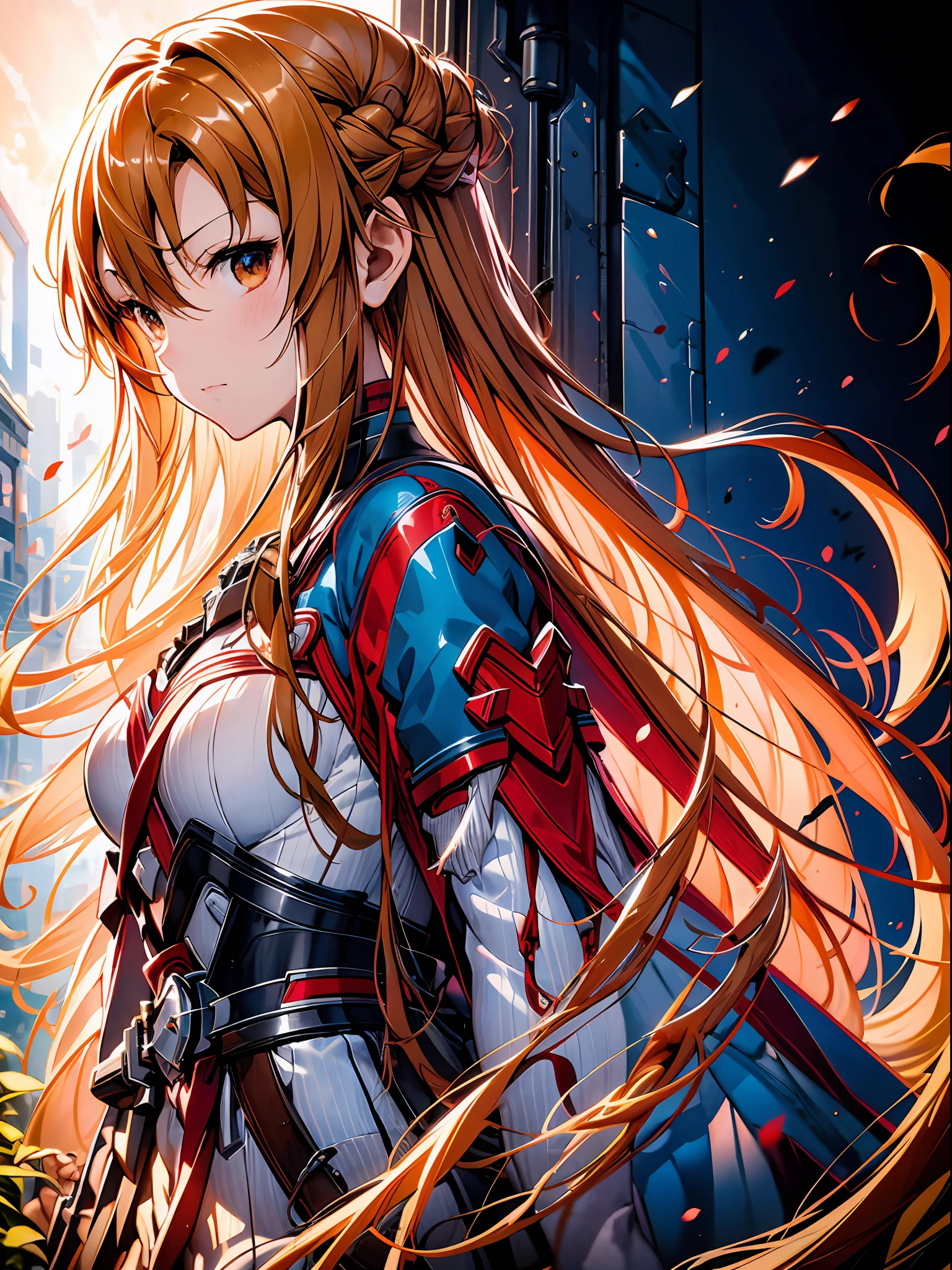 anime girl with long hair and sword in field with sky background, asuna yuuki, asuna from sao, epic light novel art cover, detailed key anime art, anime goddess, portrait of a female anime hero, detailed digital anime art, high detailed official artwork, blonde anime girl with long hair, photo of asuna from sao, anime girl with long hair