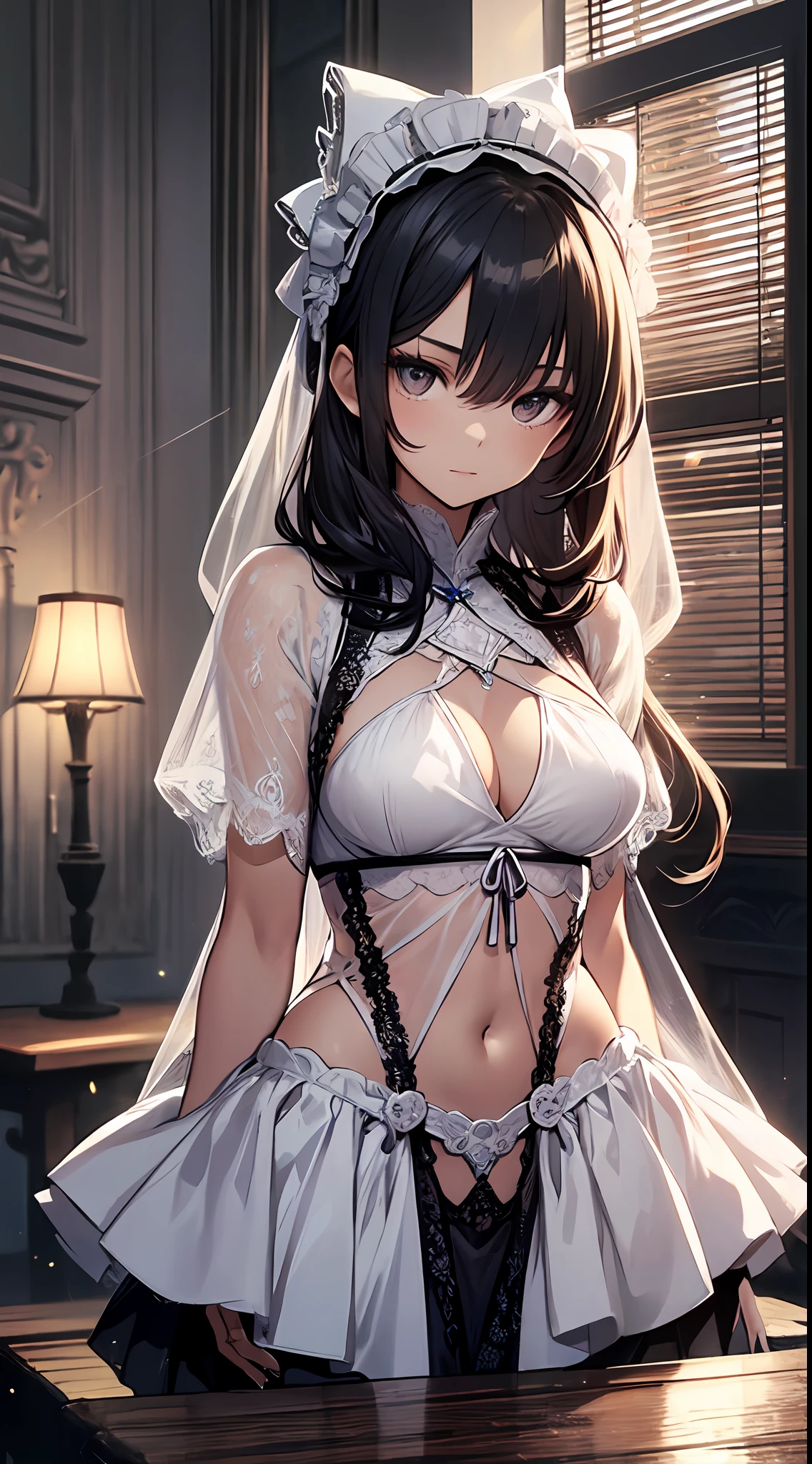 "There is a six-year-old Japan girl who shines a ray of light into a dimly lit room and has a strong presence in it. His face is as pure and pure as a spirit.
Her small body is in good immature but healthy shape at the age of six. Secretly harboring potential for the future, this figure spreads out in its chest and speaks to the world.
The outfit chosen by her is a miniature reproduction of Gothic ta fashion. The navel and silk dress, which contrasts bright black and white, is adorned with delicate lace and ribbons to further enhance her dainty.
Her skin is crystal clear white, and its transparency emphasizes her purity and anticipation for the future. Her big eyes are as quiet and deep as a lake, and her gaze is full of innocence and curiosity.
Her presence radiates a charm that no one in the room can take their eyes off of. Her innocence and great potential for the future make her special.
In this work, the transparency of the girl, the texture of her clothes, the composition in which she comes forward, all of these are delicately depicted in detail. I would say masterpiece of the best."