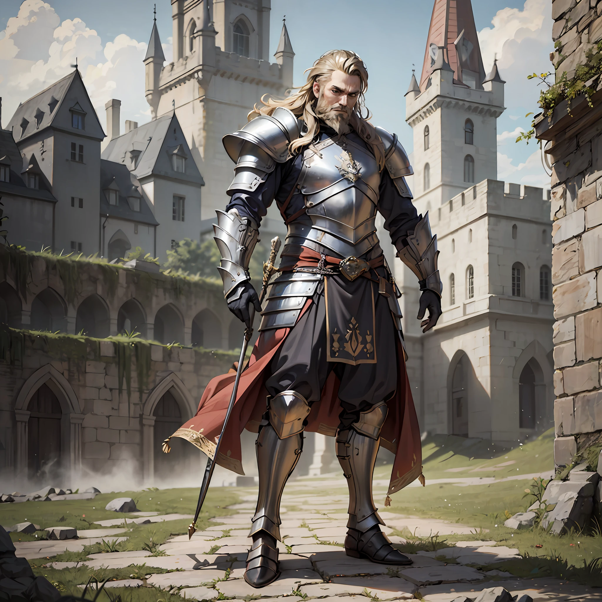 Sigfried,Men, Castle,Full Body, Nordic Armor, 4k, Bearded, Dark Fantasy, Realistic