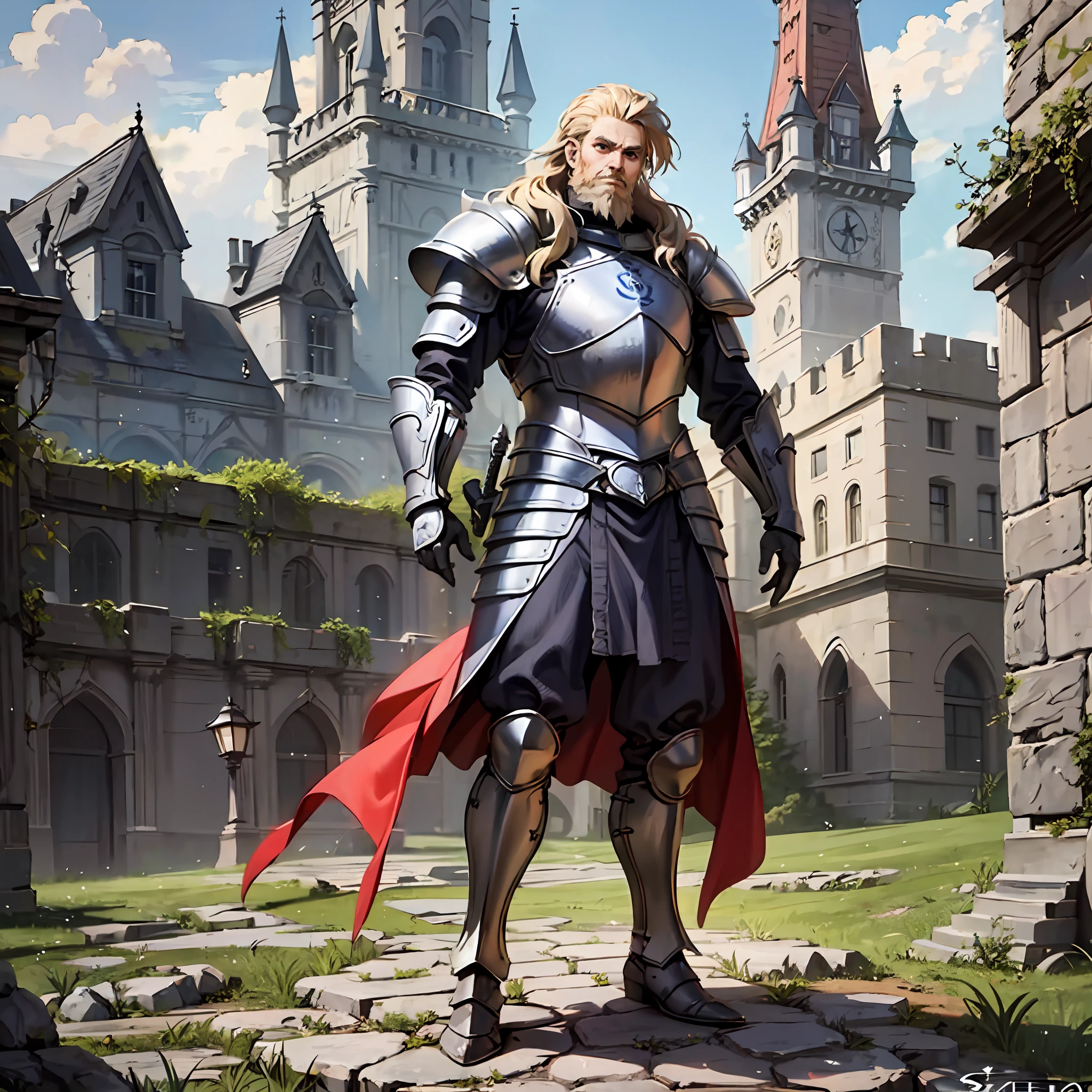 Sigfried,Men, Castle,Full Body, Nordic Armor, 4k, Bearded, Dark Fantasy, Realistic