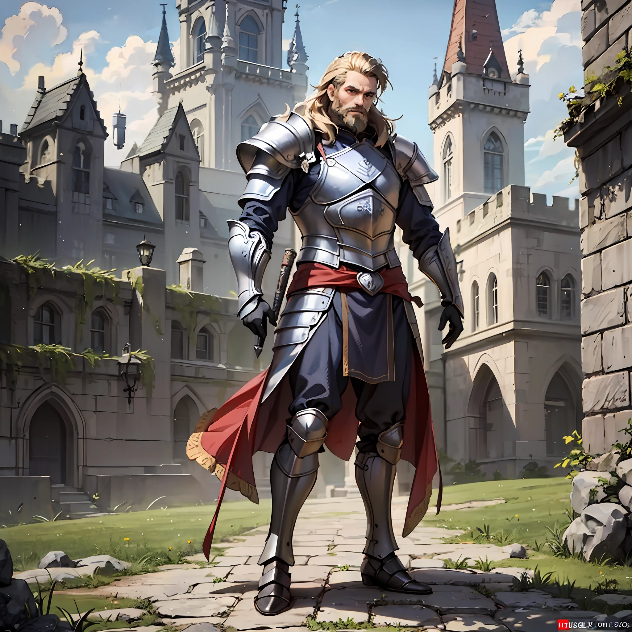 Sigfried,Men, Castle,Full Body, Nordic Armor, 4k, Bearded, Dark Fantasy, Realistic