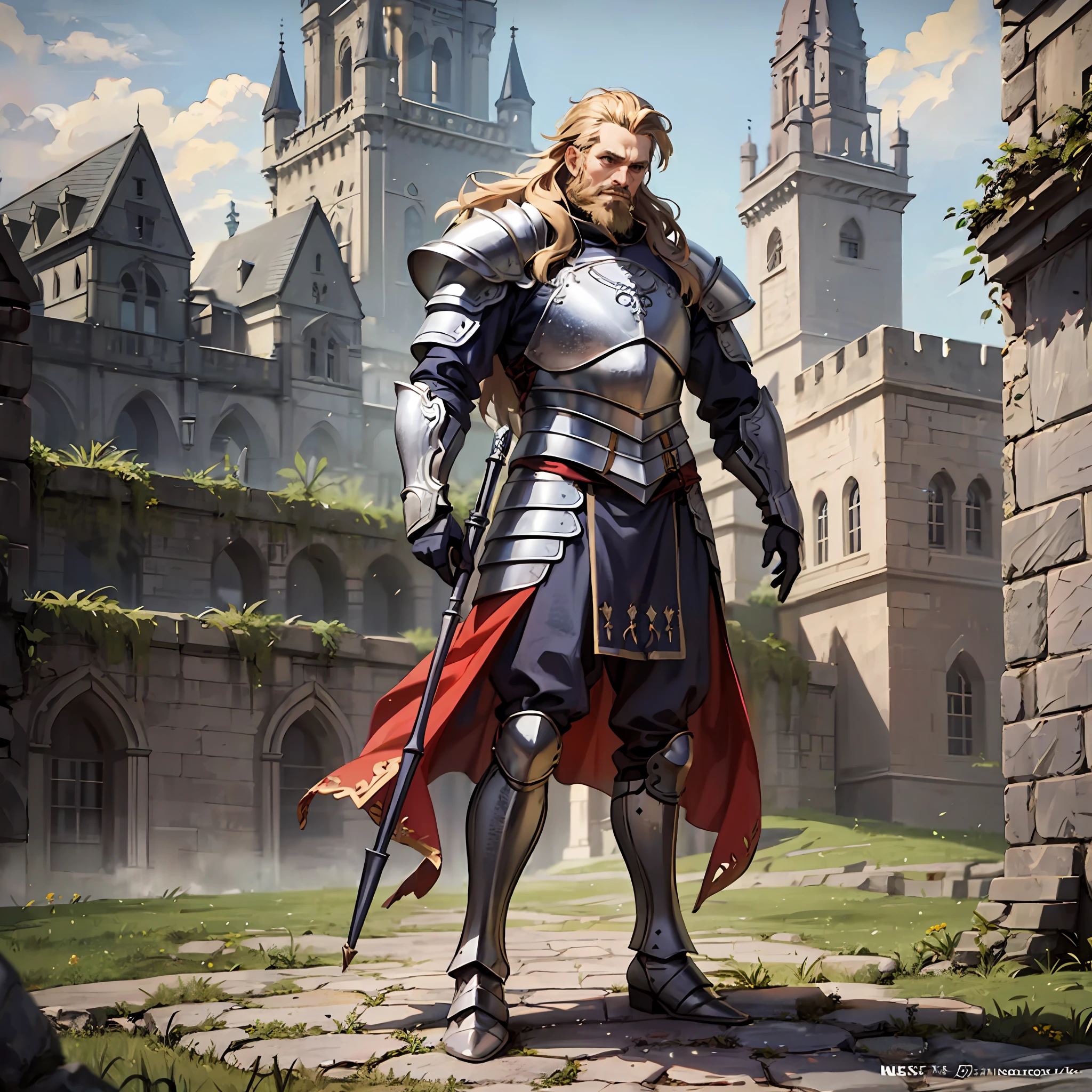 Sigfried,Men, Castle,Full Body, Nordic Armor, 4k, Bearded, Dark Fantasy, Realistic