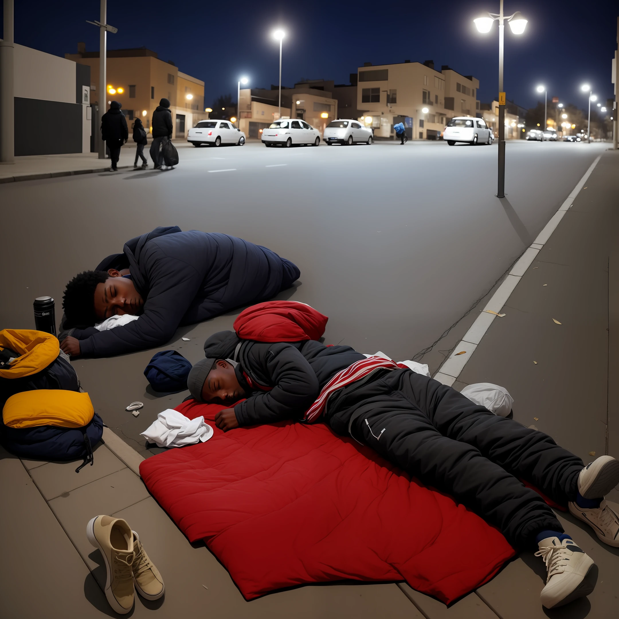 Realistic photo, extreme details Black boy
Homeless man sleeping on the street a night of intense cold