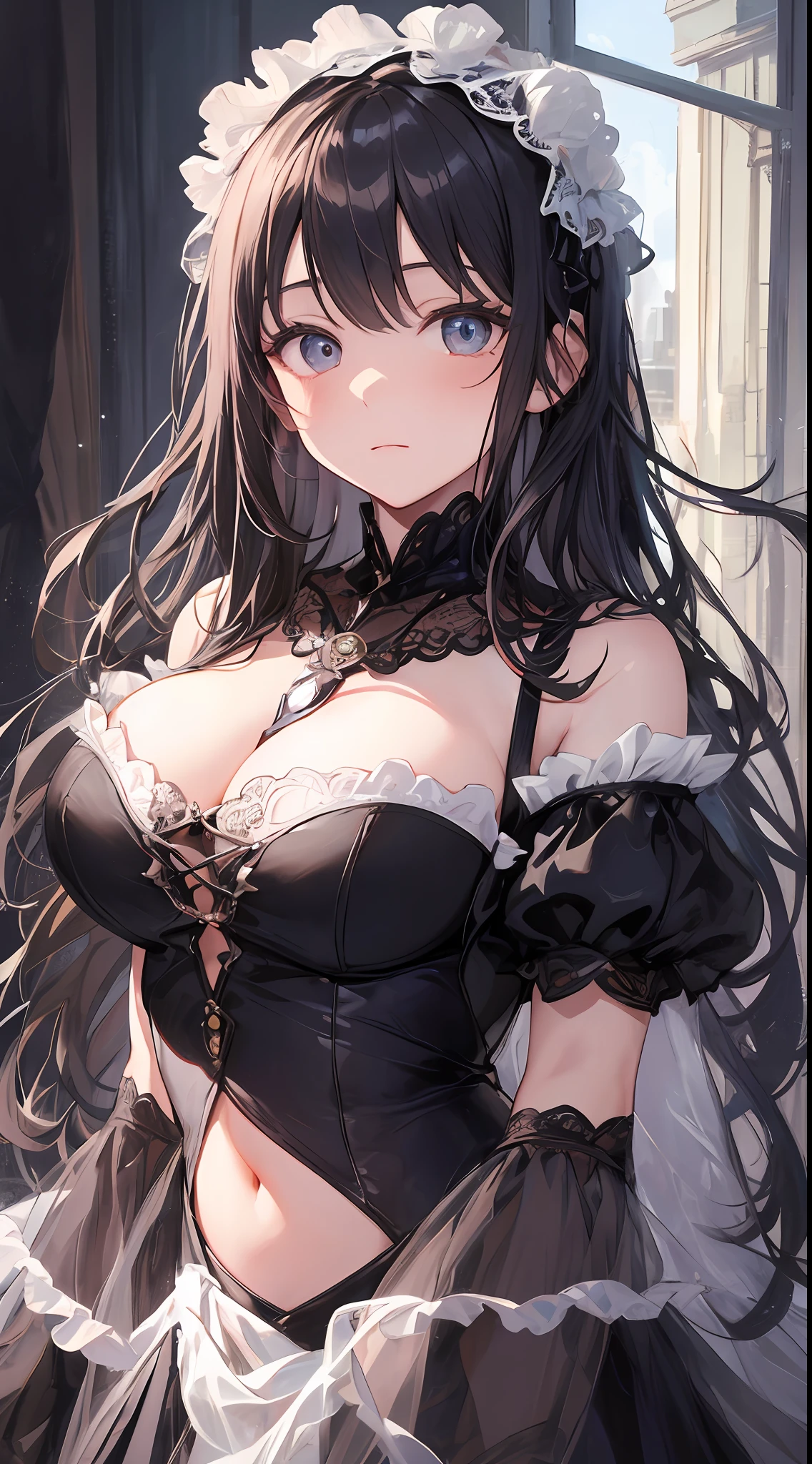 "There is a six-year-old Japan girl who shines a ray of light into a dimly lit room and has a strong presence in it. His face is as pure and pure as a spirit.

Her small body is in good immature but healthy shape at the age of six. Secretly harboring potential for the future, this figure spreads out in its chest and speaks to the world.

The outfit chosen by her is a miniature reproduction of Gothic Lolita fashion. The navel and silk dress, which contrasts bright black and white, is adorned with delicate lace and ribbons to further enhance her dainty.

Her skin is crystal clear white, and its transparency emphasizes her purity and anticipation for the future. Her big eyes are as quiet and deep as a lake, and her gaze is full of innocence and curiosity.

Her presence radiates a charm that no one in the room can take their eyes off of. Her innocence and great potential for the future make her special.

In this work, the transparency of the girl, the texture of her clothes, the composition in which she comes forward, all of these are delicately depicted in detail. I would say masterpiece of the best."