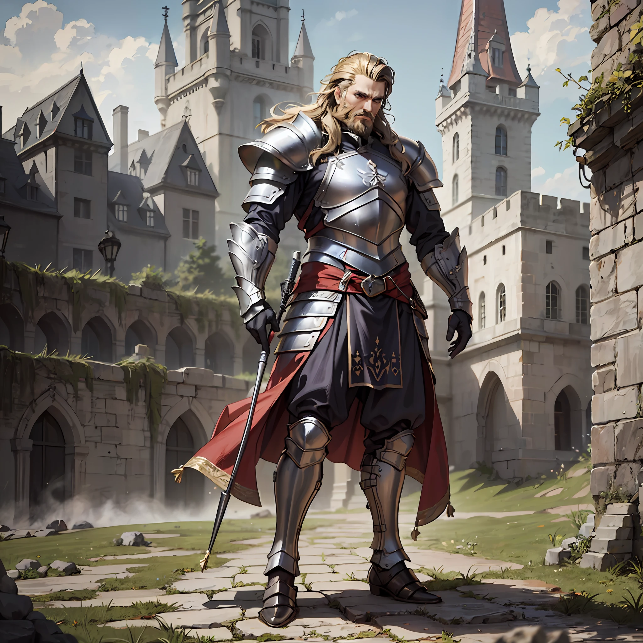 Sigfried,boy , castle,Full body, Nordic armor, 4k, bearded, Dark fantasy, realistic