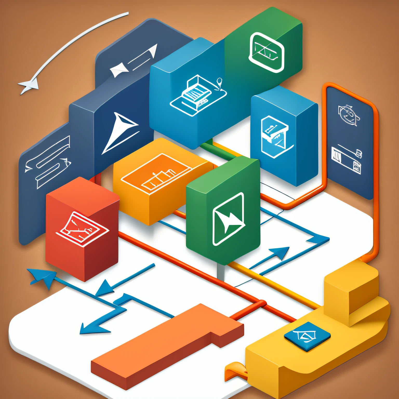 minimalist logo, flow diagram with arrows, and BPMN-type flowchart symbols --auto