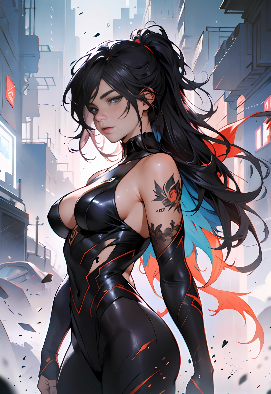 ::((melhor qualidade)), ((obra-prima)), (muito detalhado:1.3)photo, sticker banksy art,demi rose , freedom, soul, digital illustration, comic style, perfect anatomy, centered, approaching perfection, dynamic, highly detailed, watercolor painting, artstation, concept art, smooth, sharp focus, illustration, art by carne griffiths and wadim kashin,,alone anime girl with a medium lenght pose and cute clothes, l hair long red, heterochromia, perfect anatomy, centered, approaching perfection, dynamic, highly detailed, character sheet, artstation, concept art, smooth, sharp focus, illustration, art by kim jung gi,, artgerm, carne griffiths and wadim kashin , sasha yakovleva, loish, l, golden ratio illustration,monochromatic backgroun, 4k, masterpiece, highres, absurdres, natural volumetric lighting and best shadows, deep depth of field, sharp focus