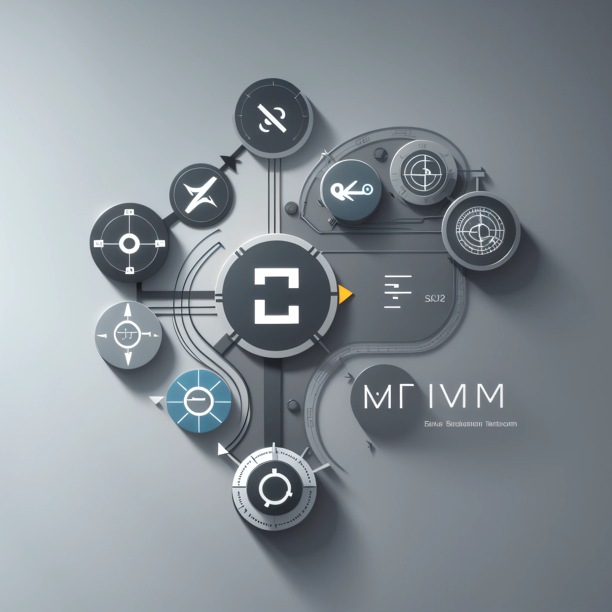 Minimalist logo, flow diagram with arrows and 3D BPMN flowchart symbols --auto --s2