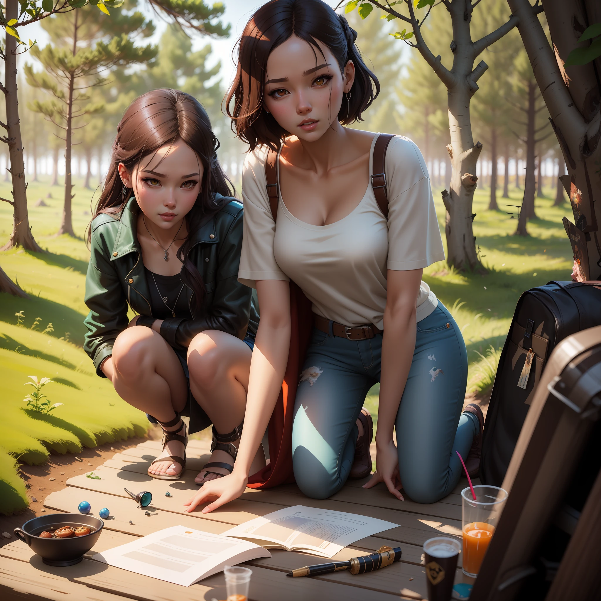 they are sitting on a bench in the woods with a book, loish and ross tran, artwork in the style of guweiz, wlop and ross tran, ross tran and bayard wu, ross tran and michael whelan, artgerm and atey ghailan, realistic anime 3 d style, cinematic. by leng jun