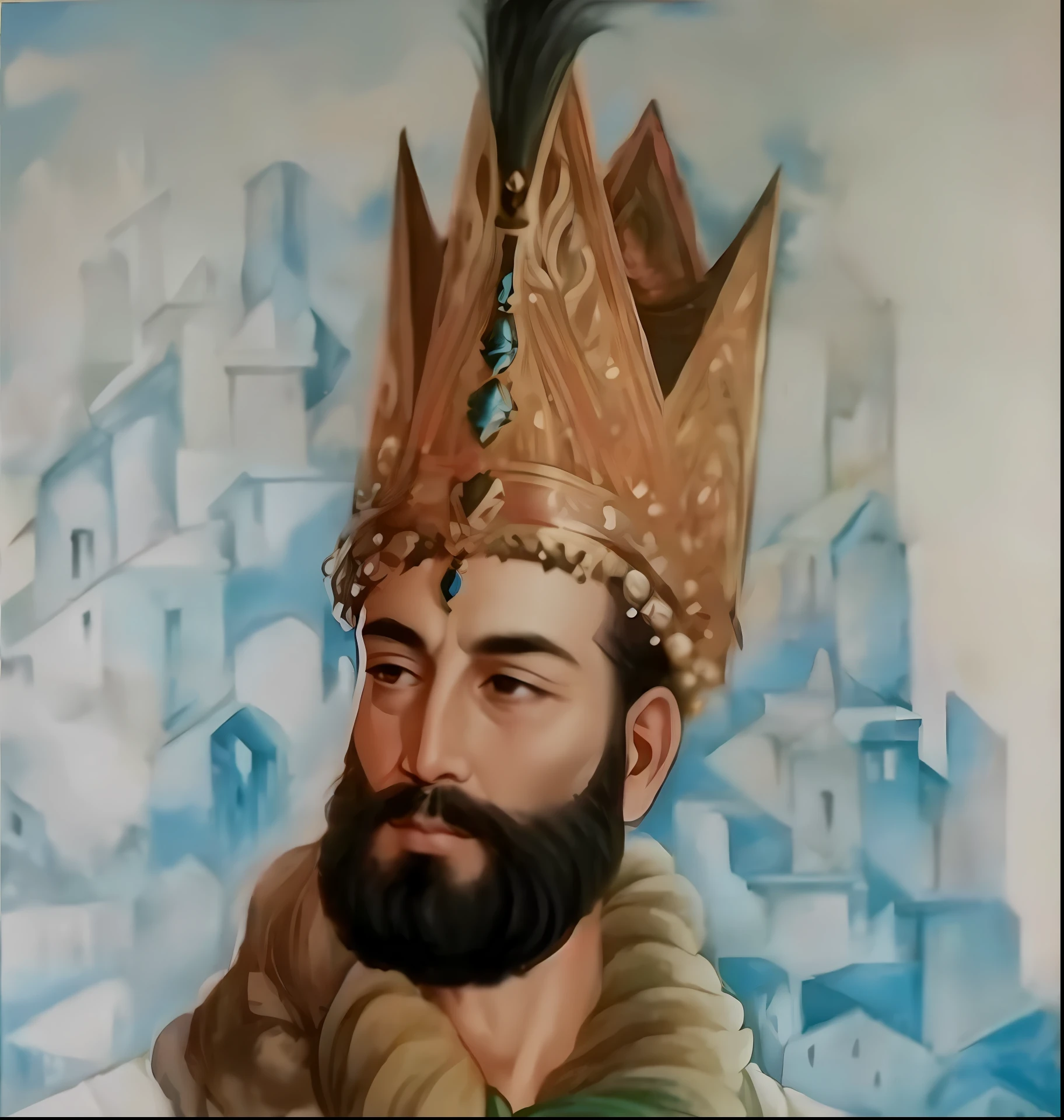 "Portrait of an Afghan king, displaying power and regality, with an aura of wisdom and strength."