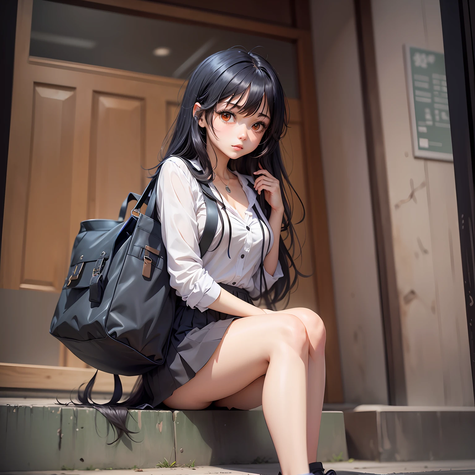 a girl with long purple hair in a short skirt, an anime drawing by Jin Homura, pixiv, process art, beautiful anime high school girl, ilya kuvshinov with long hair, anime visual of a cute girl --auto