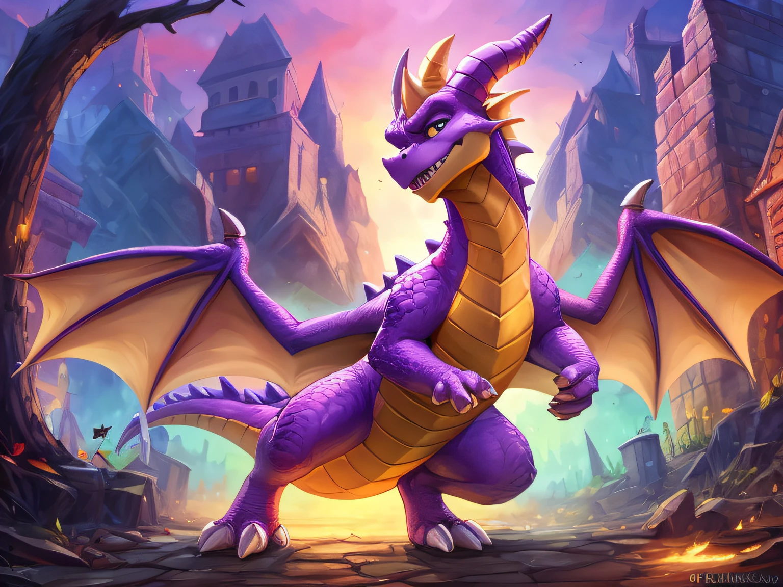 spyro the dragon, action, trending on artstation, sharp focus, studio photo, intricate details, highly detailed, by greg rutkowski