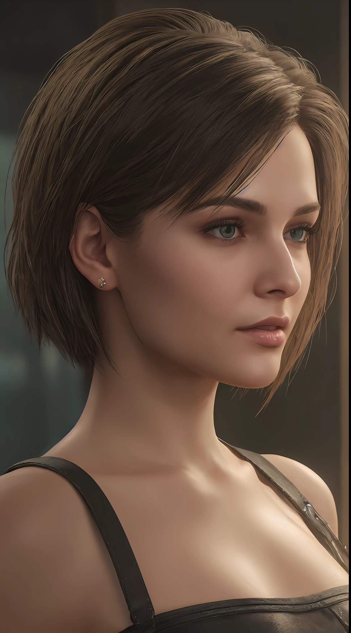 jill valentine, beautiful woman, (looking at viewer:1.1), night street,,detailed facial features, skin pores, solo, fine hair rendering, global lighting, clear, sharp, cinematic, photo realistic, 8k uhd, high quality, masterpiece, real photo, life-like