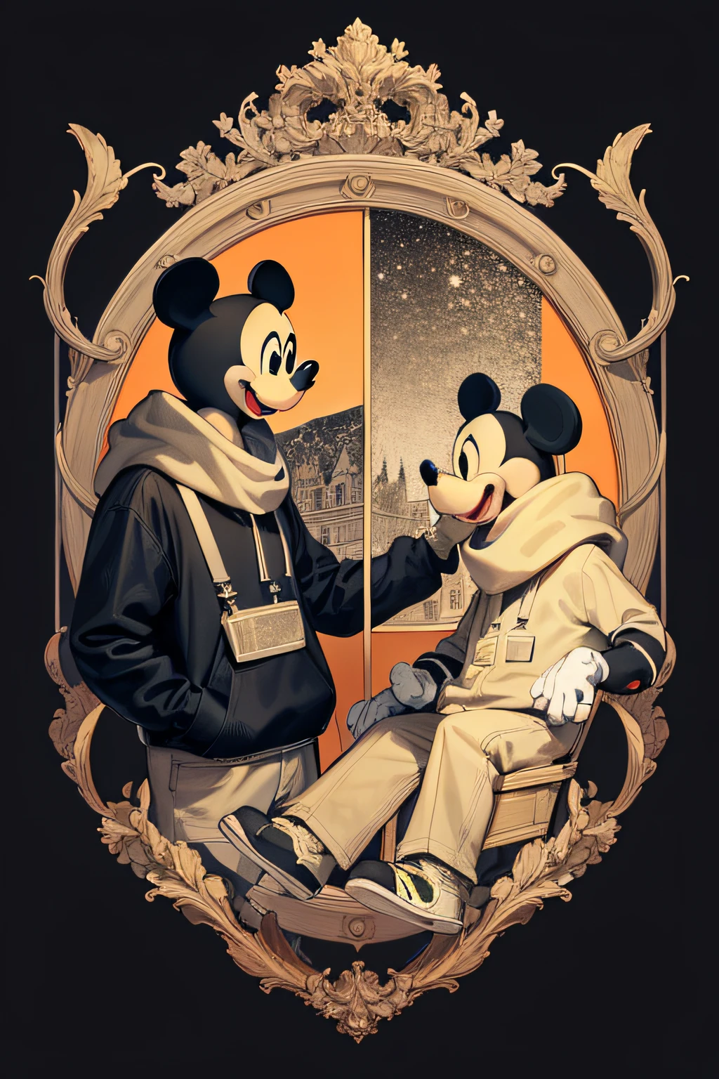 MICKEY MOUSE Kid, (Masterpiece, Best Quality, High Resolution: 1.4), Detailed, Intricate Details, 4K, Color Splashes, Line Art, Art, Fibonacci,