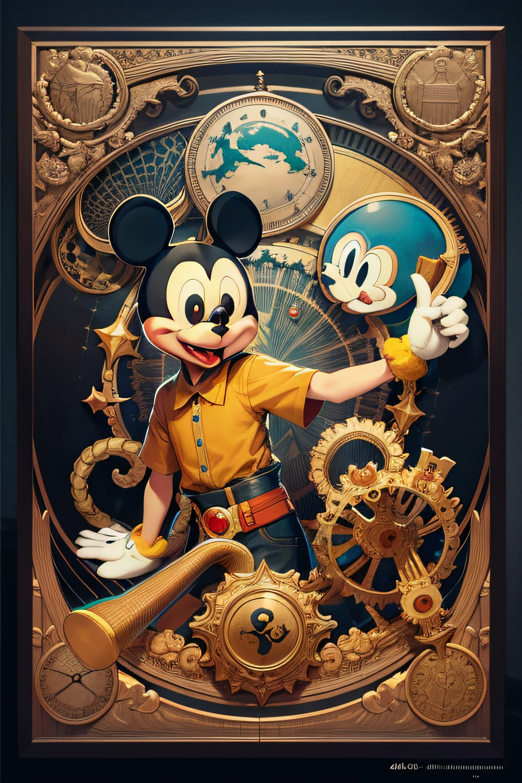 MICKEY MOUSE ???, (Masterpiece, Best Quality, High Resolution: 1.4), Detailed, Intricate Details, 4K, Color Splashes, Line Art, Art, Fibonacci,