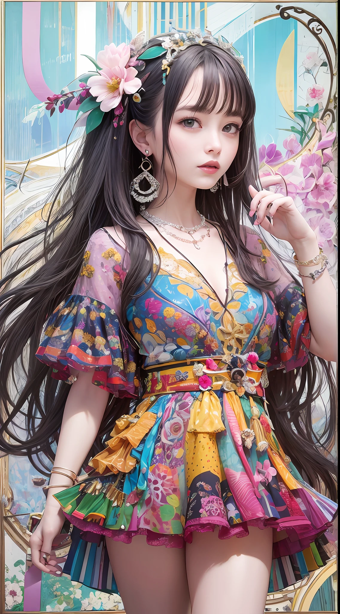 "The work we have in front of us is the masterpiece of a radiant hyperrealist artist, and we are proud of the quality and beauty that far surpasses its predecessor.
This one captures the point of view with its ephemeral eyes and calm expression. Its cheeks are slightly flushed like cherry blossoms, and its crystal clear white skin walks like silk. It is as glossy and shines every time it sways in the wind.
Her style is the splendor of Japan Harajuku fashion, and her unique fashion sense makes her even more attractive. Her outfits are colorful and artistic, with a wide variety of designs, including pop culture icons, cartoon characters, and abstract patterns.
Her skirt is rainbow-colored and her ruffles spread out beautifully like a flower. At her feet are vivid pink platform boots, the unique design and colors of which instantly catch the eye.
Her accessories also reflect that personality. A large heart pendant shines around her neck, and a colorful beaded earring swaying in commemoration. And in her hands are lined with bracelets and bracelets depicting icons of pop culture.
This image, at the level of its impression and detail, gives the illusion that she is actually there. enjoys her personality and beauty to the fullest.
This is the best masterpiece we will create, and its beauty and personality will never surpass it. All of them are highly finished using image correction tools to reproduce images of the highest quality.
This figure should inspire us to think beyond the limits of our creativity and produce the best results. "This is a work that expresses the essence of a hyperrealist artist."