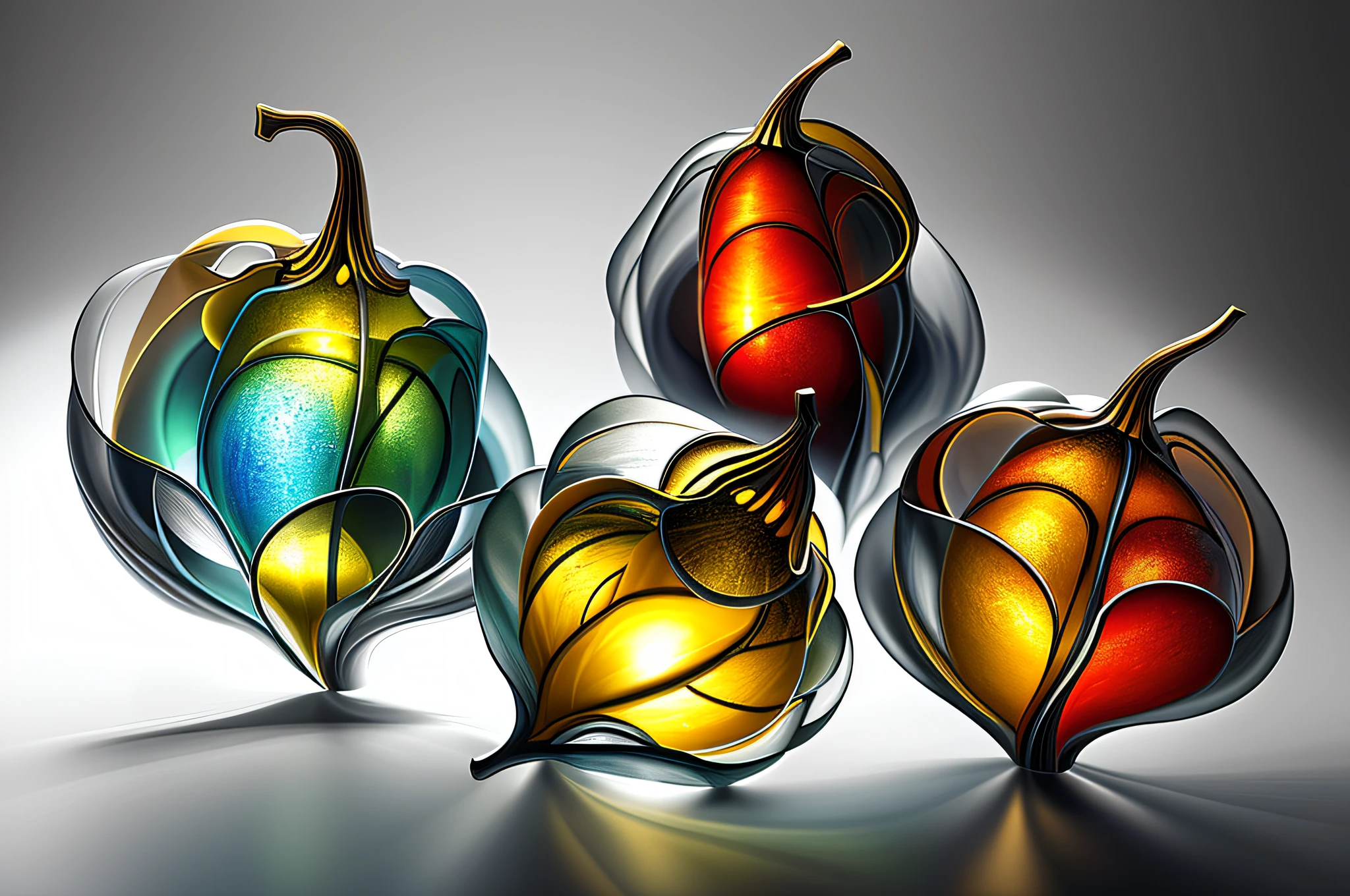 Abstract physalis art, hyper detailed, geometric, detailed lighting, atmospheric, Graphite Pencils, semi transparent flow, octane, 32k