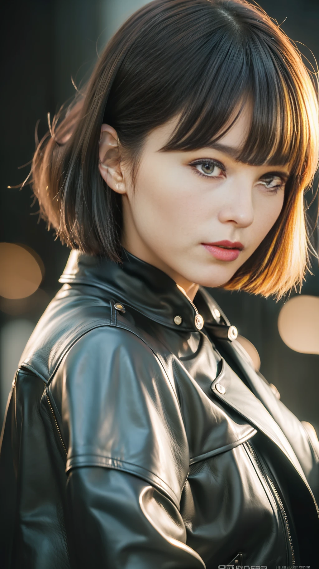 ((8k:1.27), best quality, masterpiece, ultra highres:1.2) Photo of Pretty Japanese woman
(beautiful:1.1) (sci-fi warrior woman:1.1) space soldier, (fringe cute and bangs hair:1.61) (leather jacket:1.21) intricate elegant, fantasy, detailed, volumetric by greg rutkowski and alphonse mucha, gradient lighting