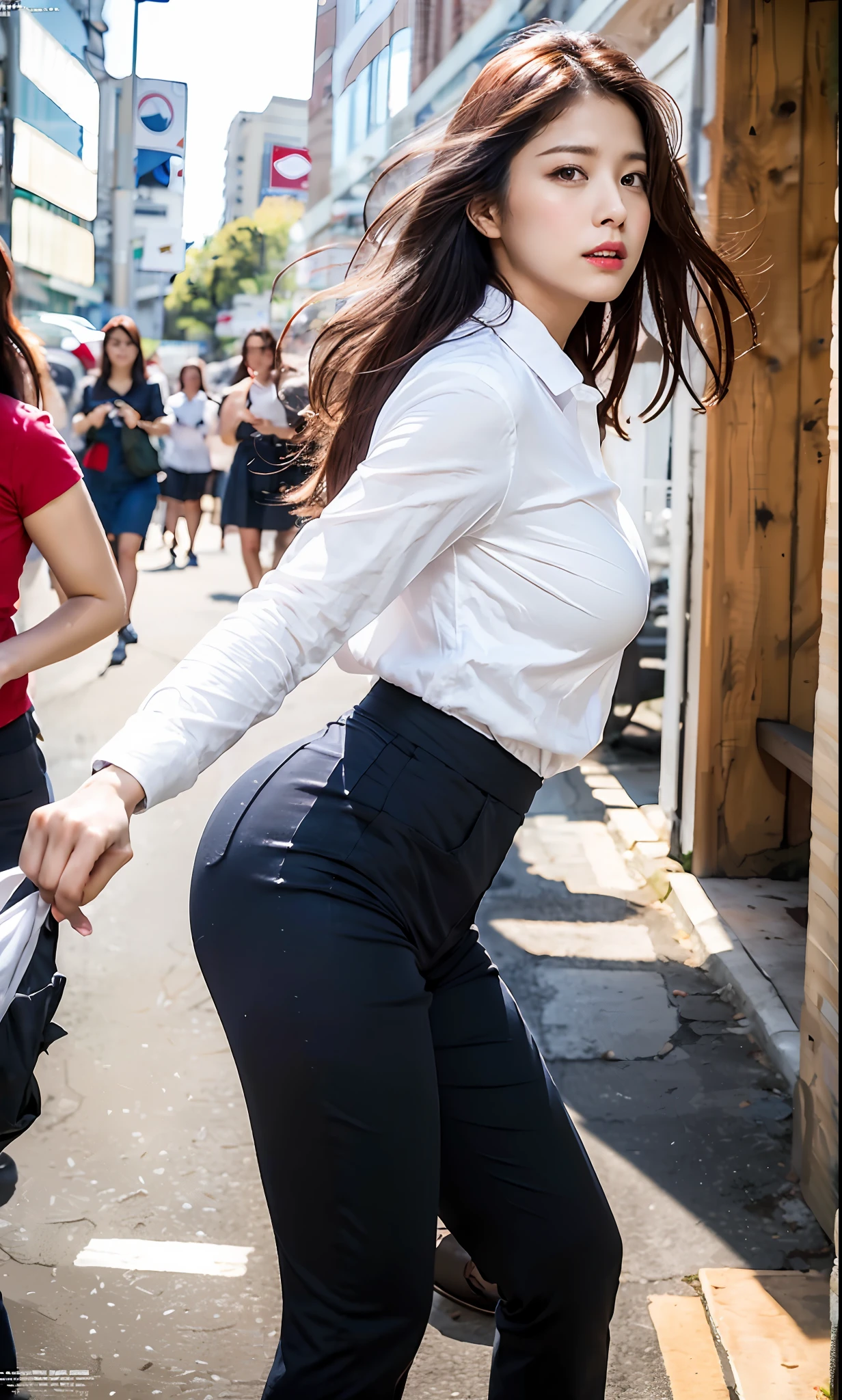 Pure,see-through, sexy, city, crowd, full body, ulzzang-6500-v1.1, (raw photo:1.2), (photorealistic:1.4), beautiful detailed girl, very detailed eyes and face, beautiful detailed eyes, ridiculous, incredibly ridiculous, huge file size, ultra detailed, high resolution, highly detailed, best quality, masterpiece, illustration, Very detailed, CG, unified, 8k wallpaper, fantastic, fine detail, masterpiece, best quality, highly detailed cg uniform 8k wallpaper, face light, movie lighting, 25 year old girl, (((((dynamic pose))), (half), unsold, big, undressing