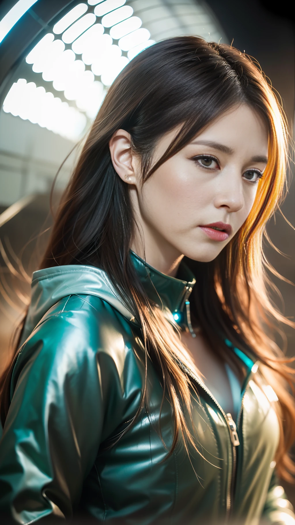 ((8k:1.27), best quality, masterpiece, ultra highres:1.2) Photo of Pretty Japanese woman
(beautiful:1.1) (sci-fi warrior woman:1.1) space soldier, (long hair:1.61), intricate, elegant, fantasy, detailed, volumetric by greg rutkowski and alphonse mucha, gradient lighting