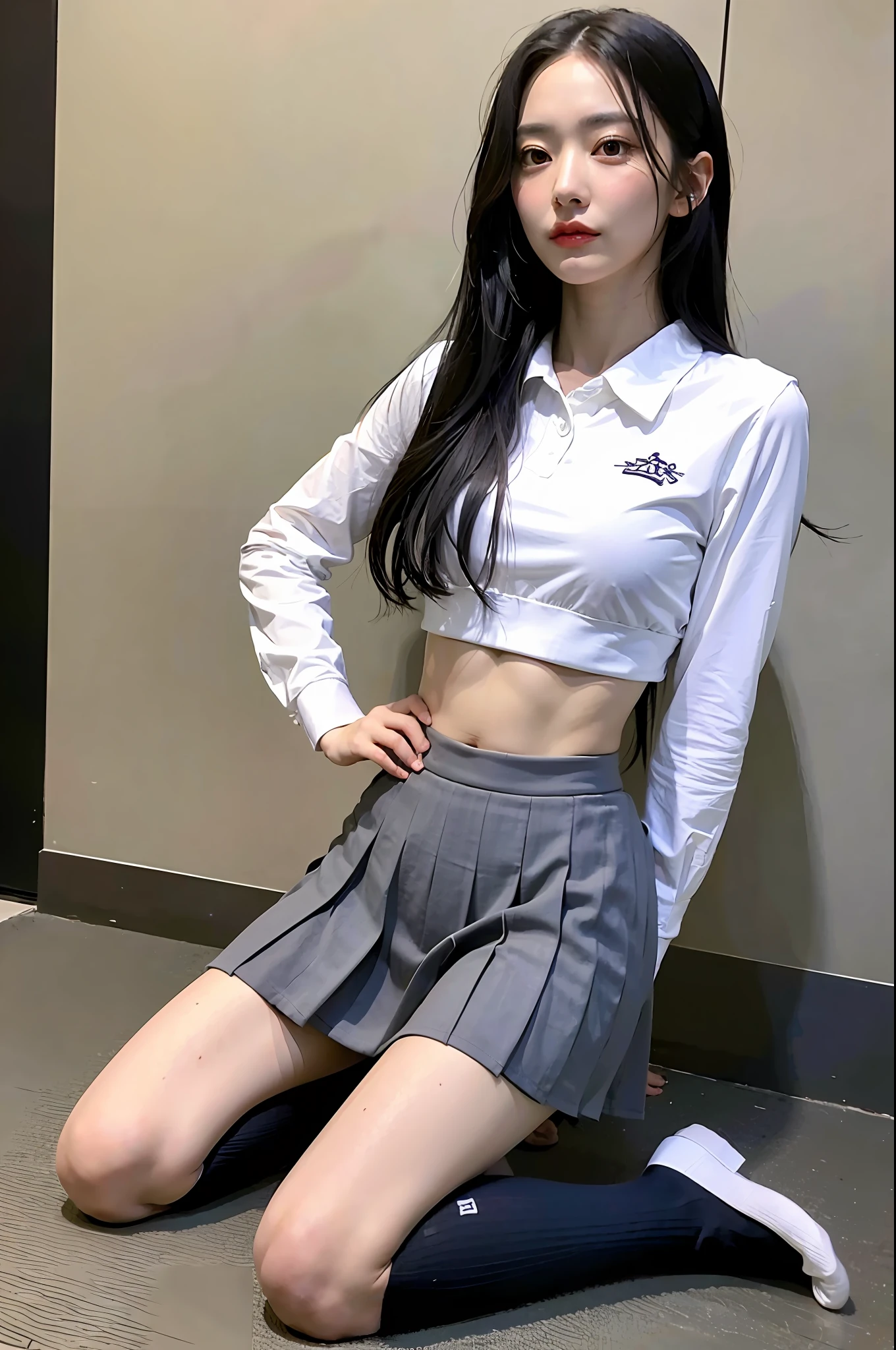 ((Top Quality, 8k, Masterpiece: 1.3)), 1 girl, Beauty with slender abs: 1.3, (Long hair, small: 1.2), Uniform: 1.1, White shirt, ultra-detailed face, detailed eyes, double eyelids, black pleated skirt, full body, knee-high socks, navel
Waiting to start