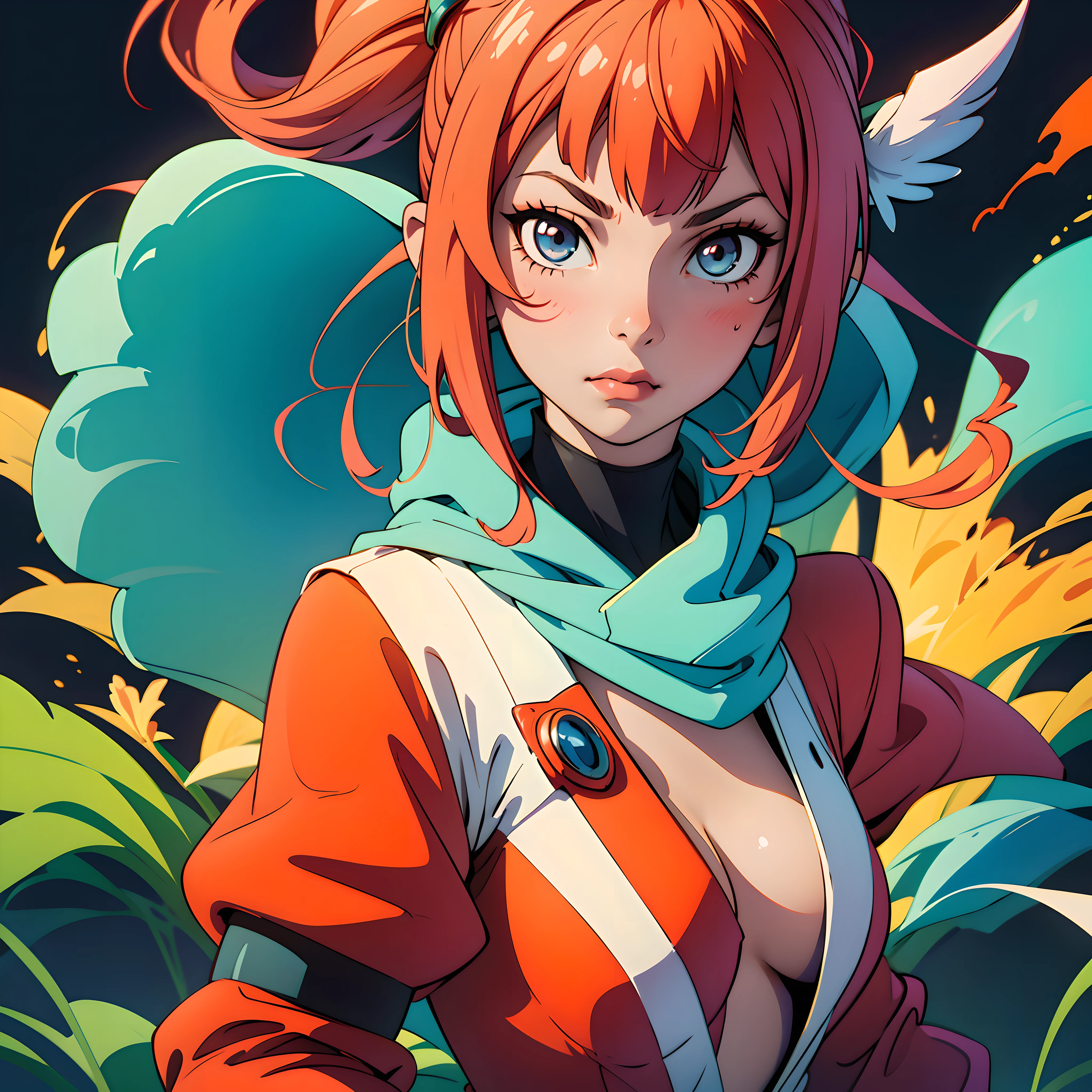 Create a high-resolution image of an anime girl with colorful hair and a vibrant outfit, displaying her unique personality. --auto