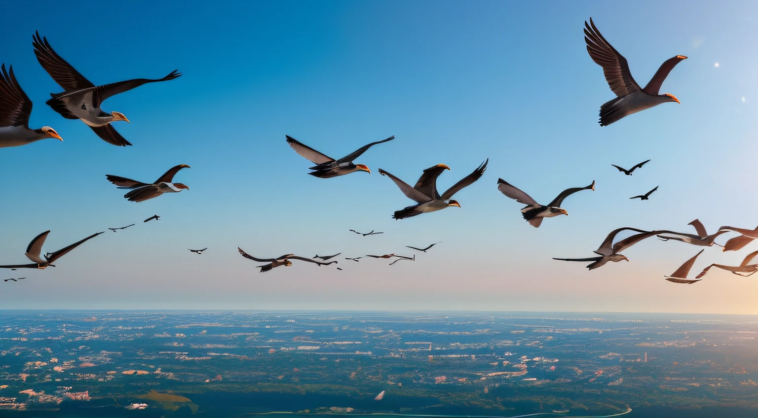 group of birds flying, realistic, 4k, uhd --auto