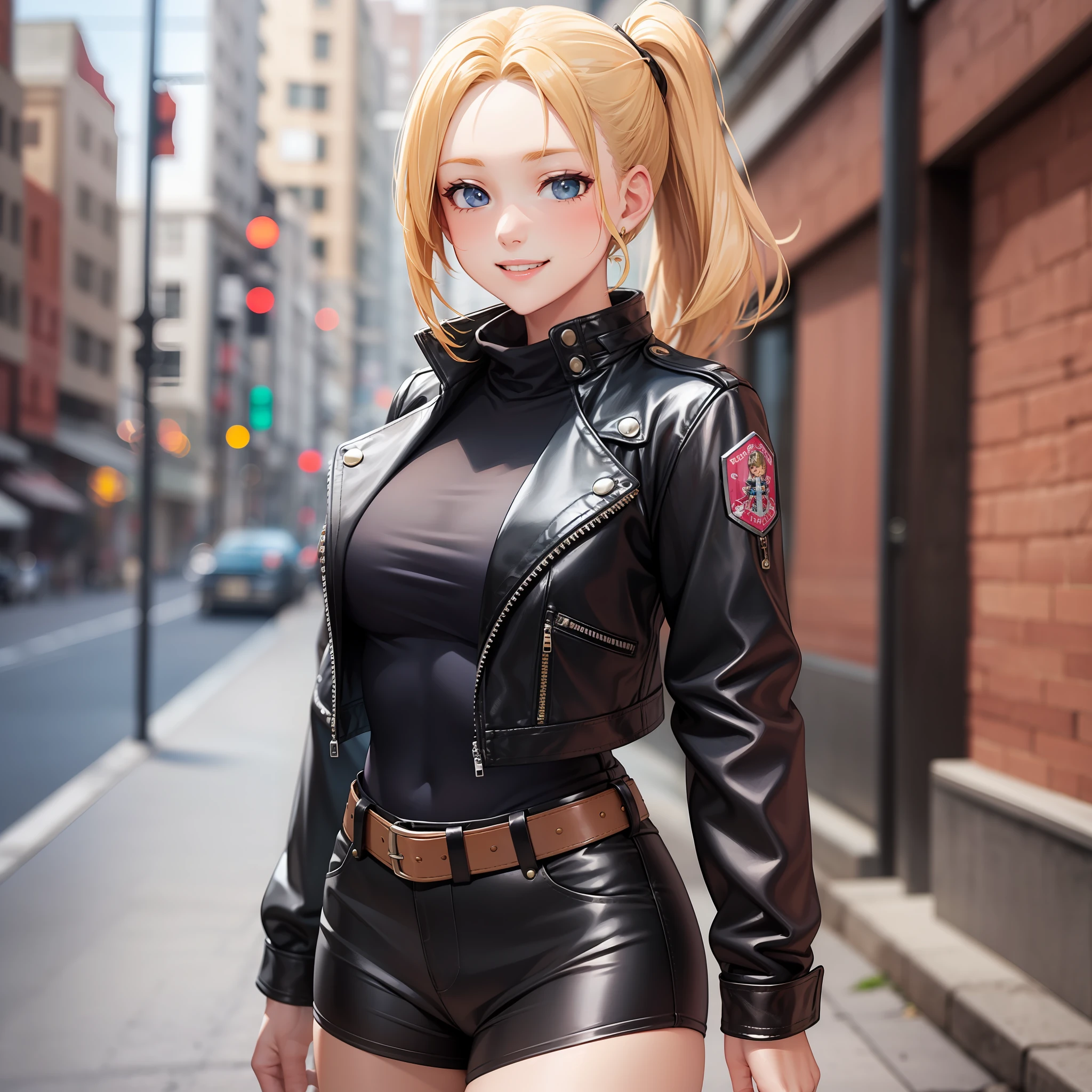 Rifle Savage Girl Girl Leather Jacket Blonde Ponytail Smile Top Quality Masterpiece