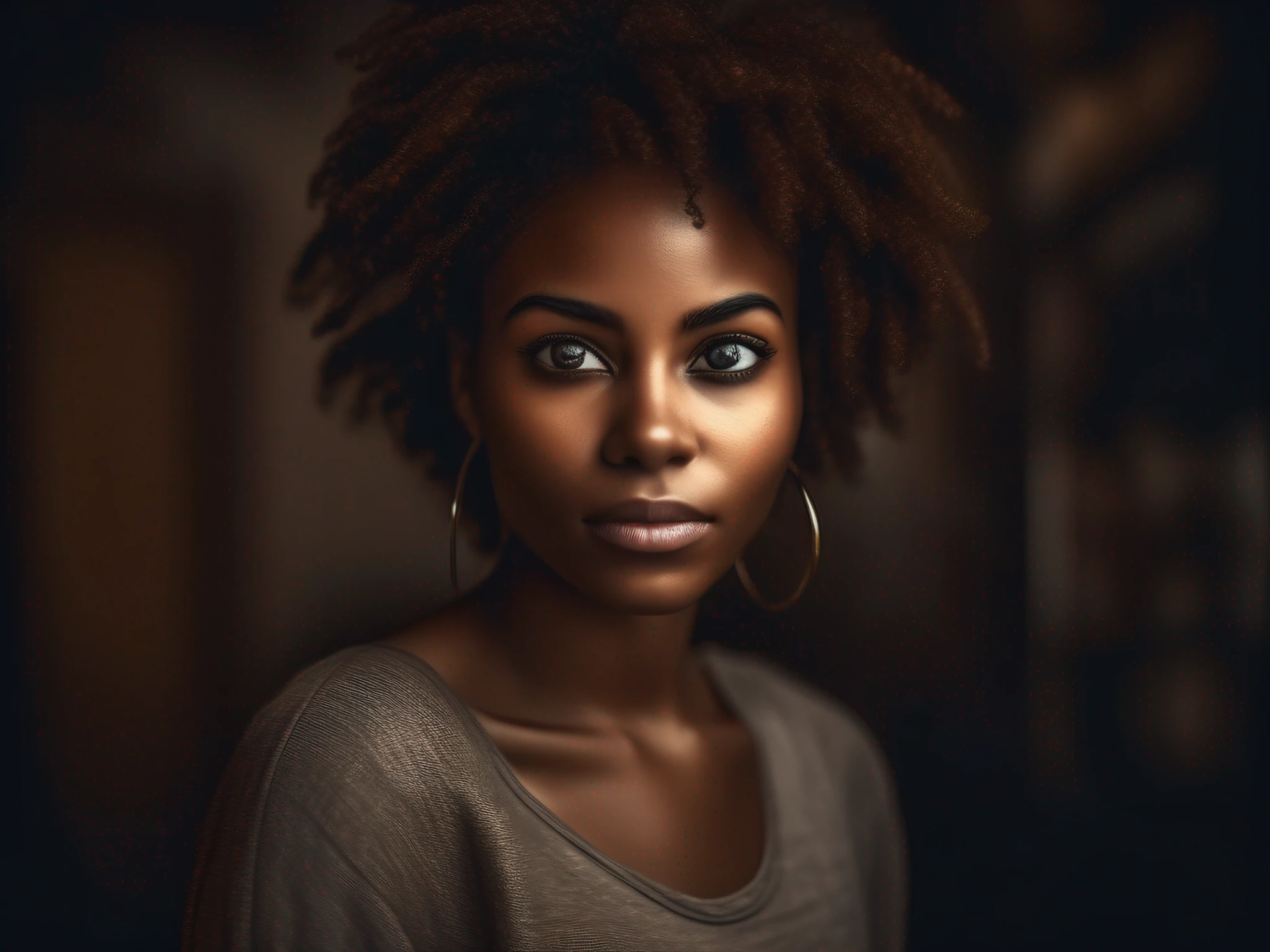realistic photography, closeup, portrait, beautiful black woman, brown eyes, looking at the viewer,