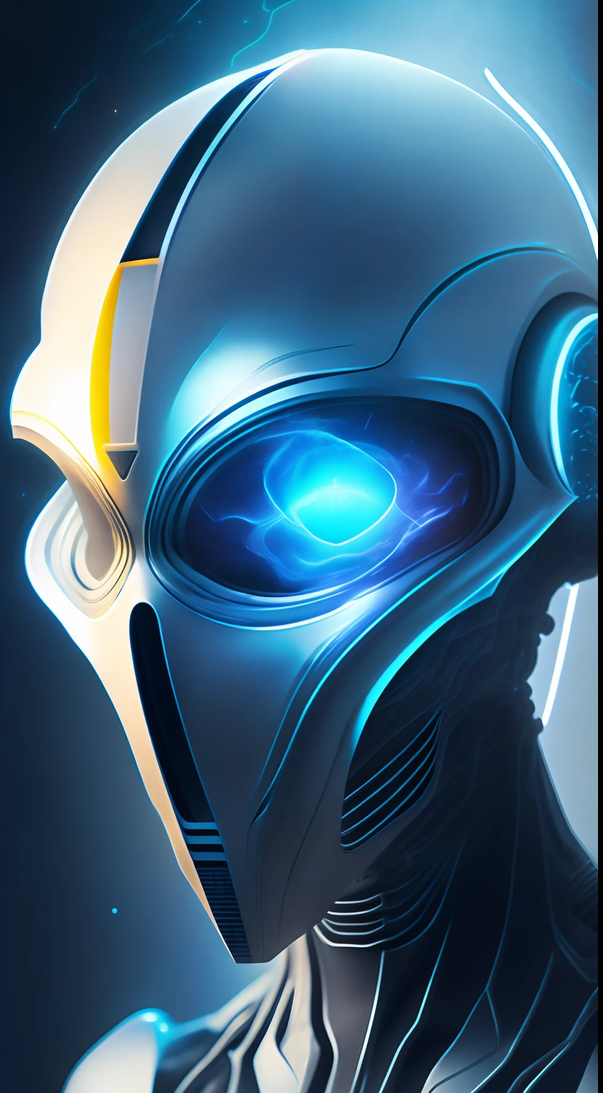 ghostly portrait of a futuristic alien from another dimension with powerful mind magic