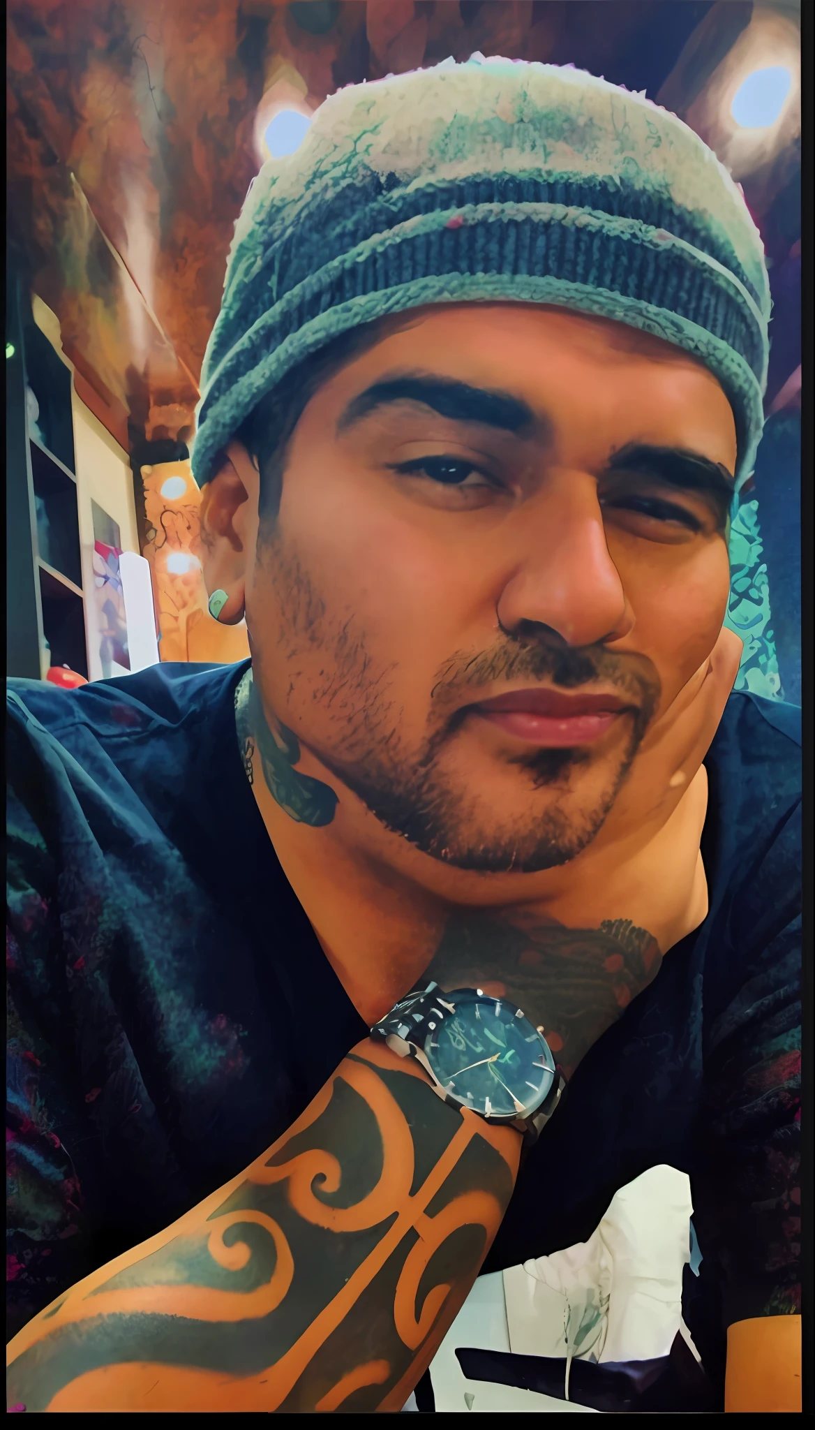 arafed man with a tattoo on his arm and a watch on his wrist, taken in the early 2020s, reddit post, profile pic, inspired by Dave Arredondo, dr zeus, profile image, david villegas, andres rios, profile picture, very very low quality picture, inspired by Ric Estrada, inspired by Gerald Kelly
