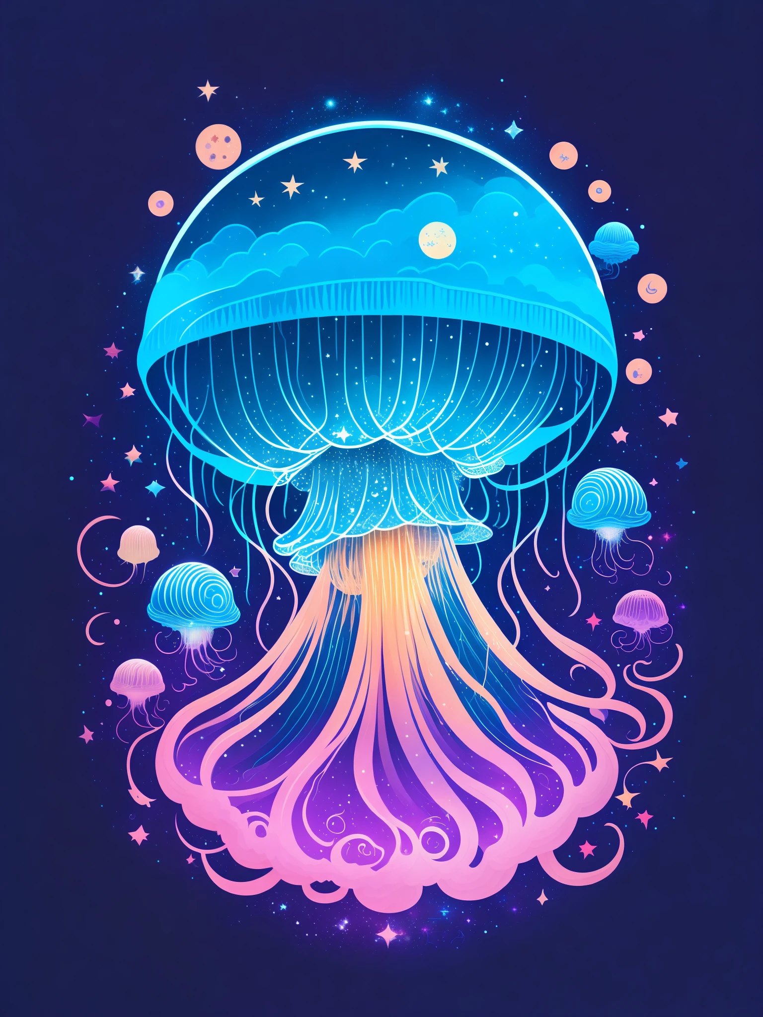 Space jellyfish, t-shirt design, rzminjourney, vector art