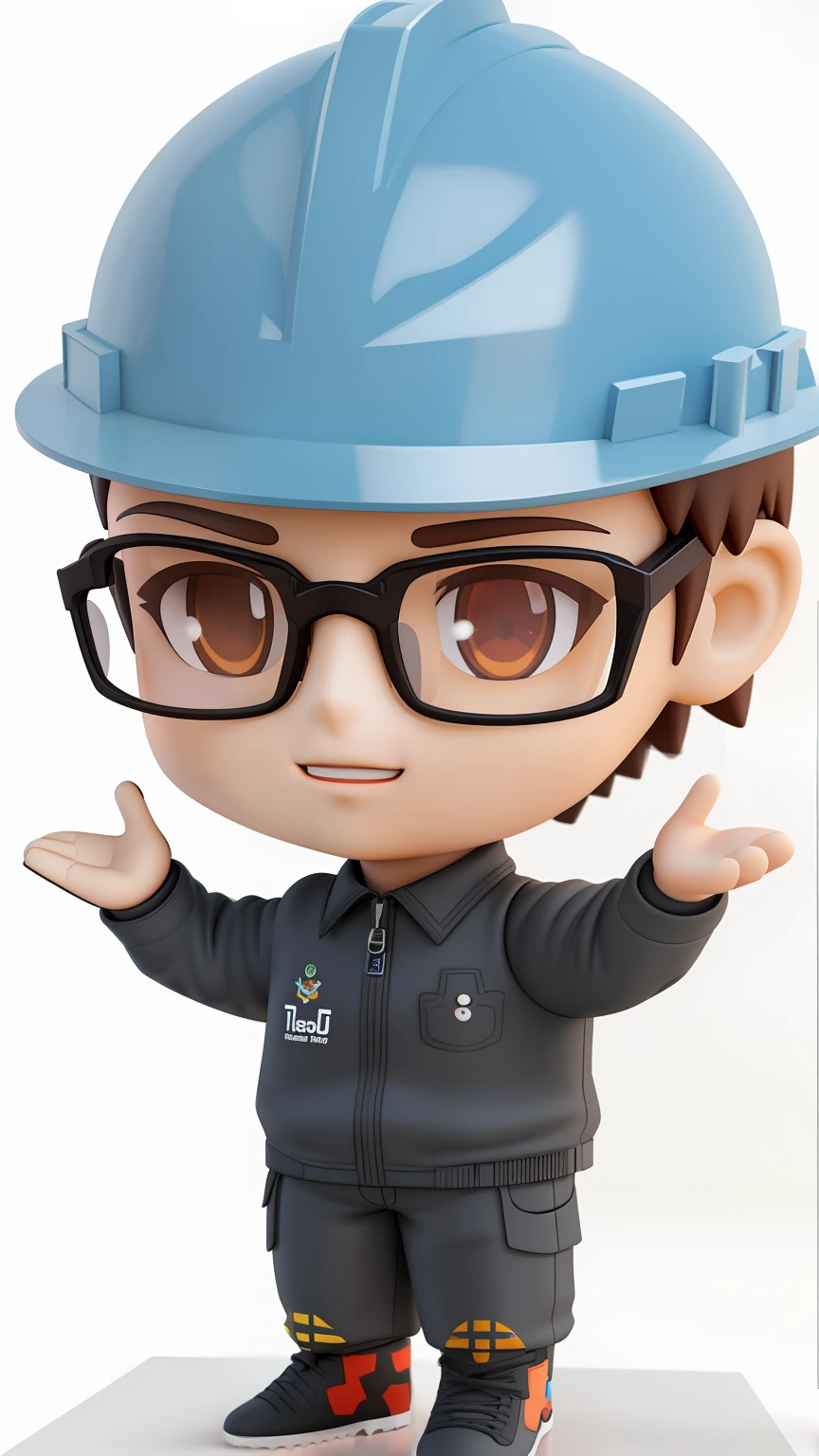 Cartoon characters of boys in hard hats and glasses, cute characters, anime Nendoroid by Elon Musk, cute 3d rendering, 2d illustration, close-up character, highly detailed character, artistic rendering, 3d character, high quality portrait, engineer, CG artist, 3d character rendering.