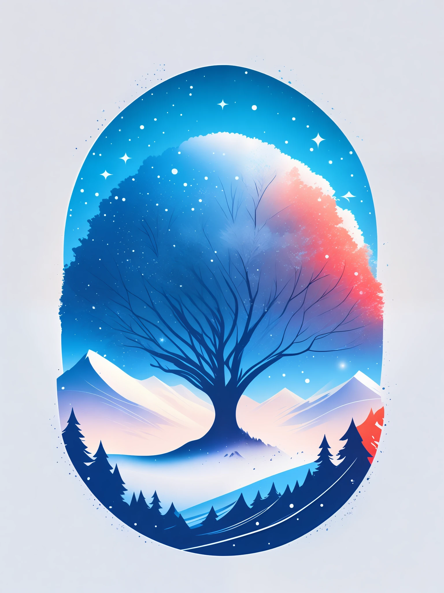 a spruice tree in a winter landscape, tshirt design, rzminjourney, vector-art
