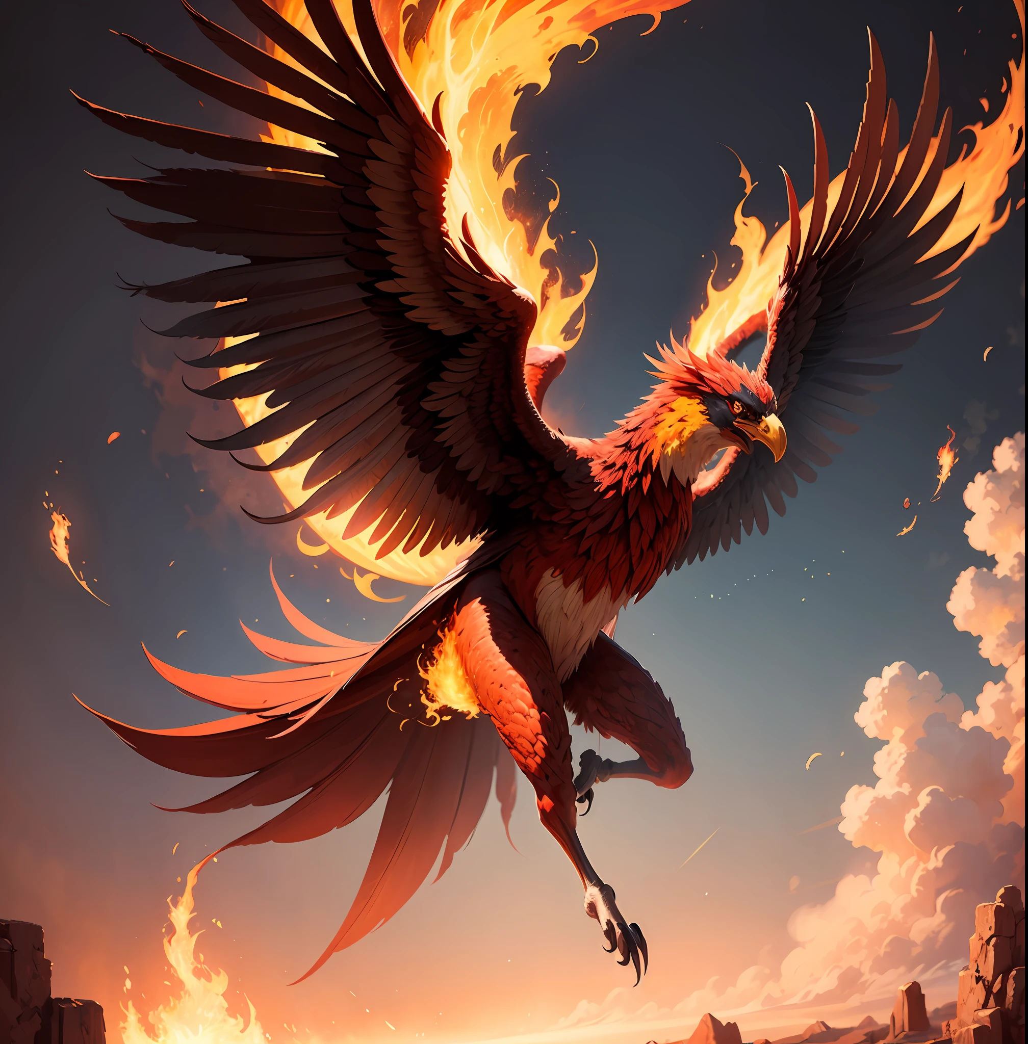 A phoenix of fire -important, in flying rasping, taking over the entire screen. All on fire alarelss +red +dazzling super =very bright,[ Realistic, HD, V6, RAW.  Perfection].