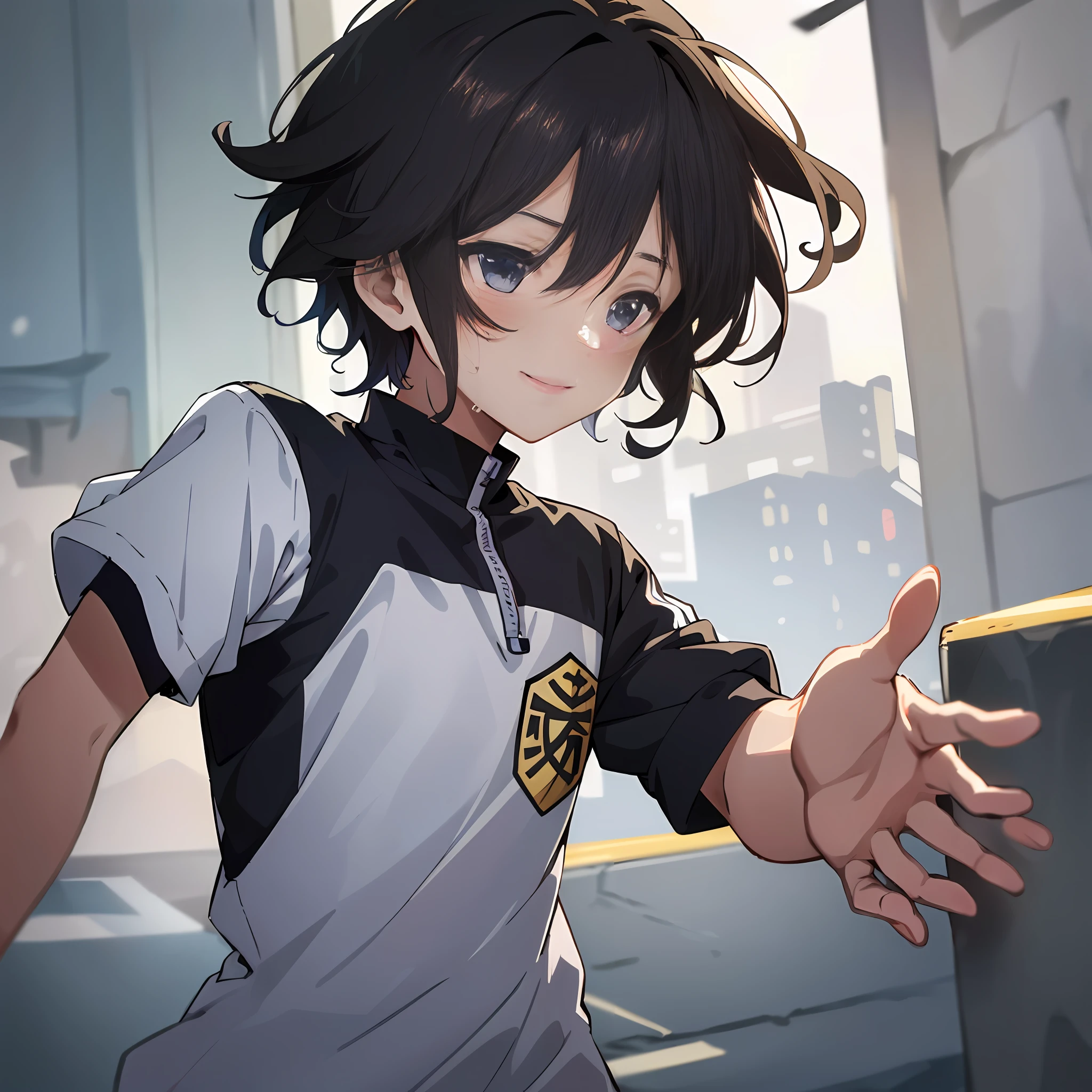 (Super detailed, high resolution, Kyoto animation style anime illustration, top quality official art featured: 1.6), detailed beautiful face and eyes, highly detailed body, very detailed hair, lovely hands, perfect hands, beautiful hands, (1 boy: 1.4), (cute: 1.2), (li: 0.5), black hair, sleeping habit berry short hair, black jersey, looks good: 1.5), ( Man running in park, : 1.4), (dynamic angle, looking away, upper body, expressionless: 1.2), (light smile, 27-year-old male, medium tall), (outside, walking path), resting, running, sweating