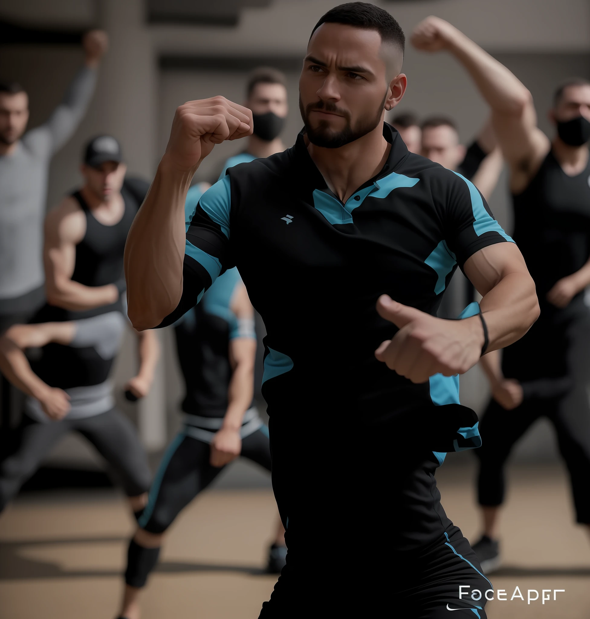 there is a man that is standing up with his fist up, t pose, in an action pose, man standing in defensive pose, t - pose, t-pose, shrugging arms, full body photo of steve, david a, confident action pose, arms extended, fighting stance, in a fighting stance, perfect dynamic posture, album photo, transhumanist dancing