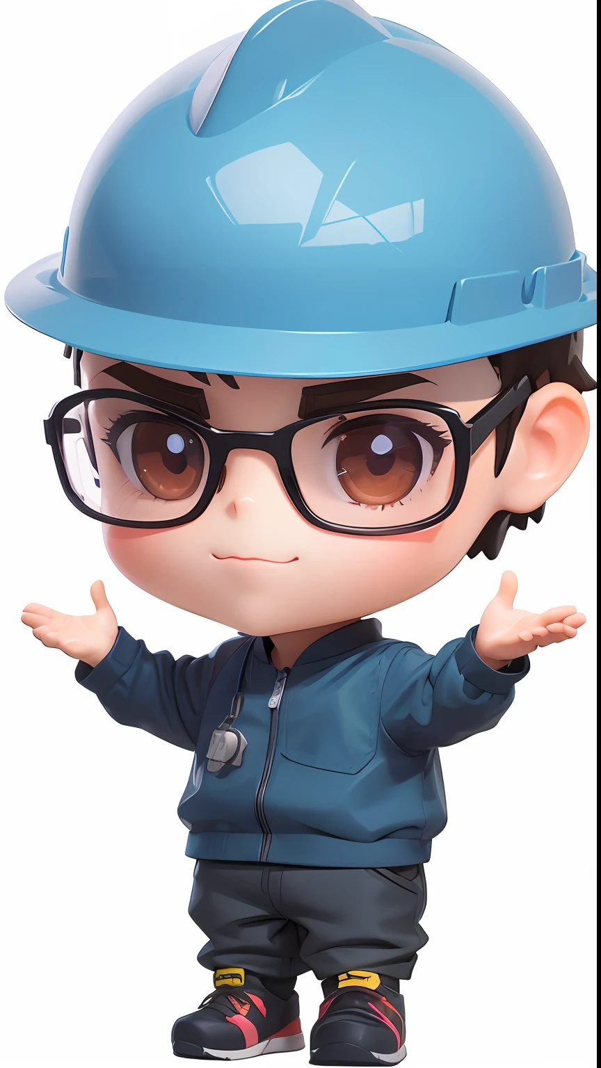 there is a small boy wearing a hard hat and glasses, an anime nendoroid of elon musk, cute 3 d render, cute character, art render, close up character, 2 d illustration, 2d illustration, anime styled 3d, kawaii hq render, nendoroid 3 d, high quality portrait, highly detailed character, engineer, 3d character