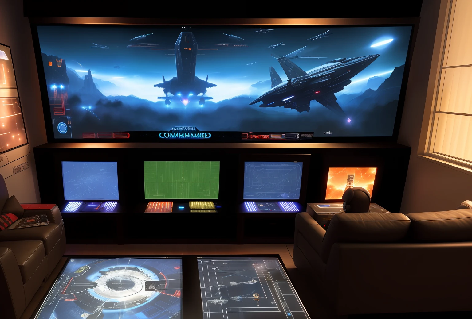 Sci-fi, games, starship command room, sci-fi big screen, big screen