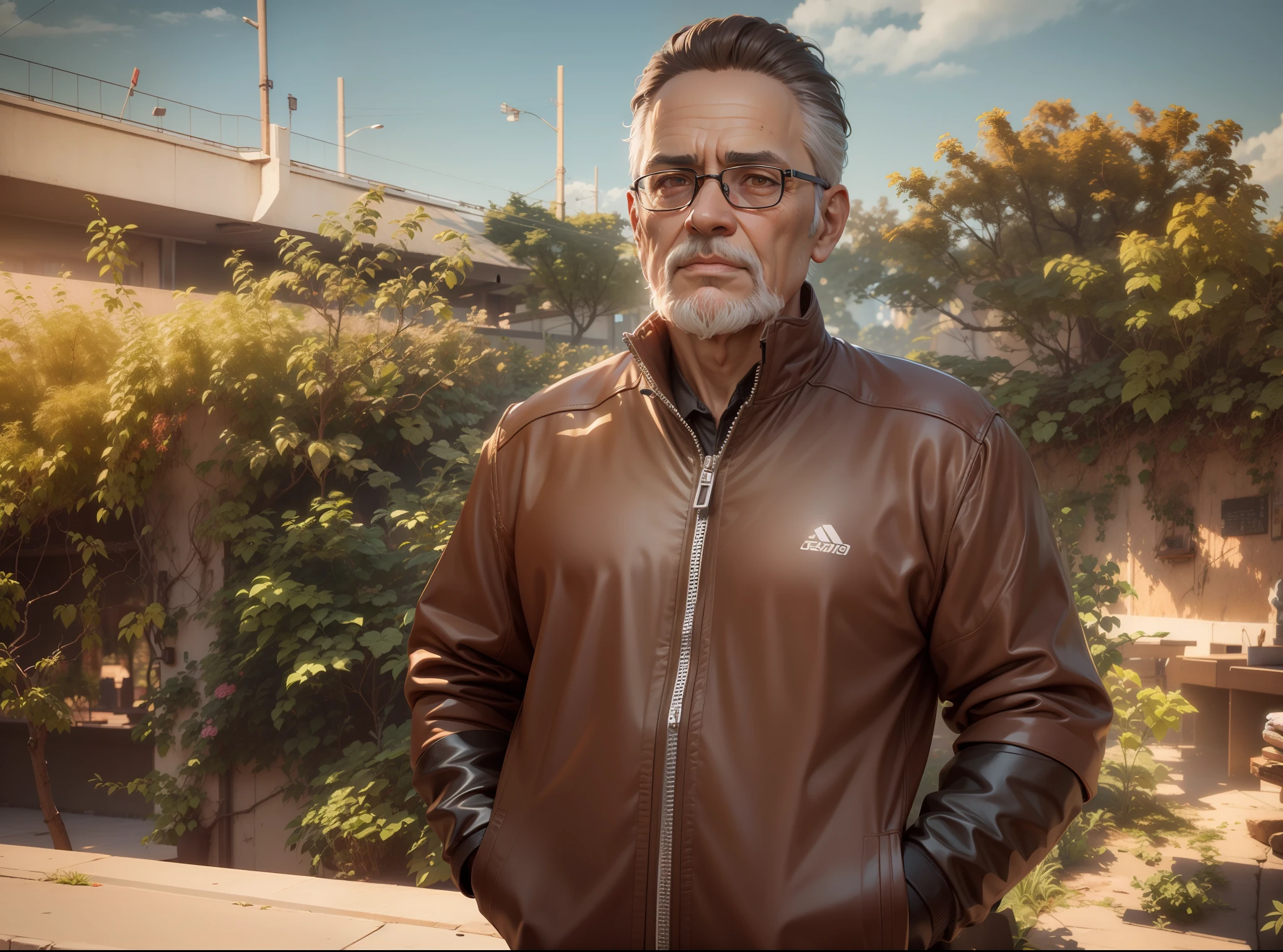 Brown hair colour,hispanic skin tone,old man,Colourful background 3drender,ZBrush, cute animestyle, OctaneRender, bright light,intricate ornateanime cgi style,full body, 8K,best 6 quality --niji 5 --style expressive --ar 9:16 --s 750