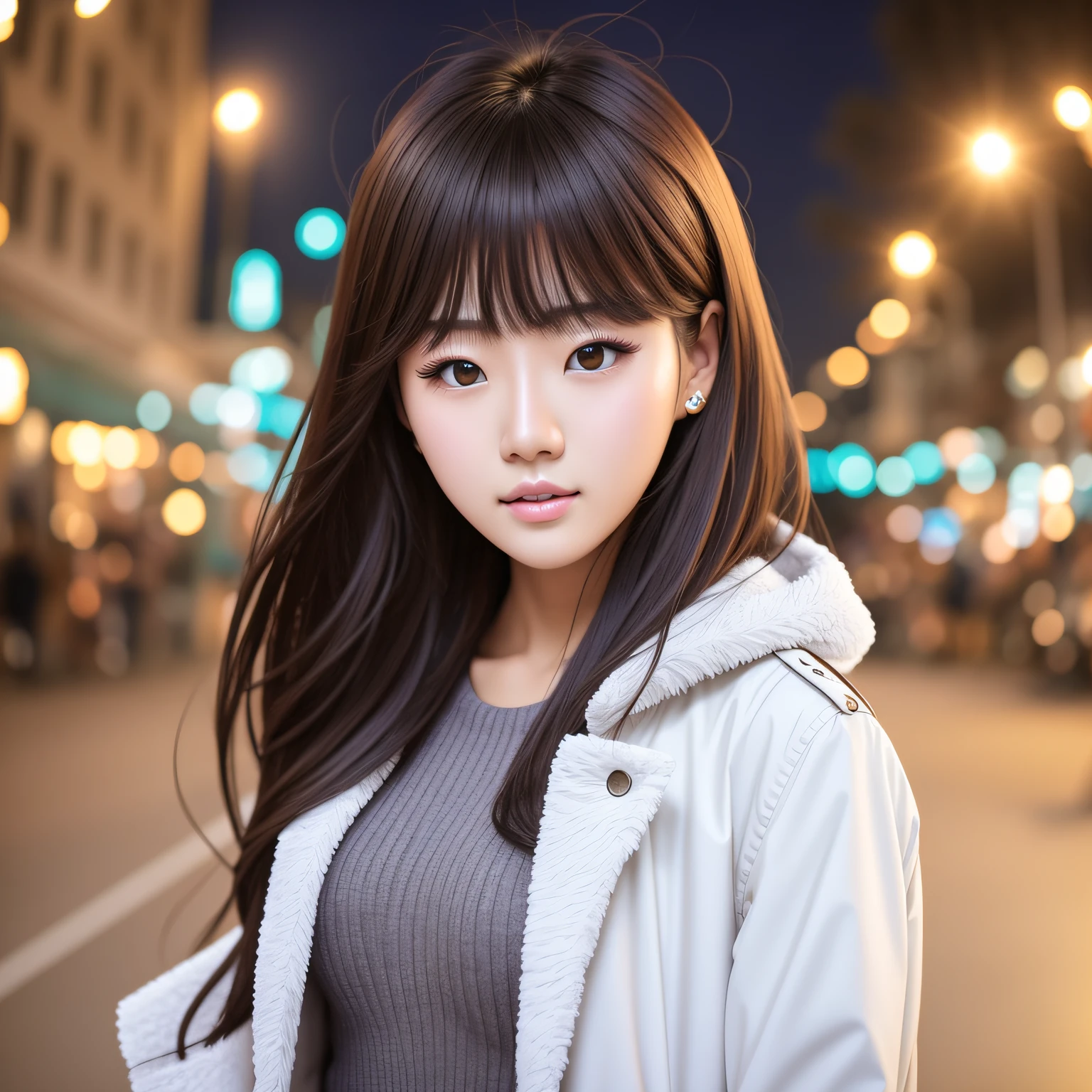 Young asian beauty woman curly long hair with korean makeup style on face and perfect clean skin on isolated blue --auto