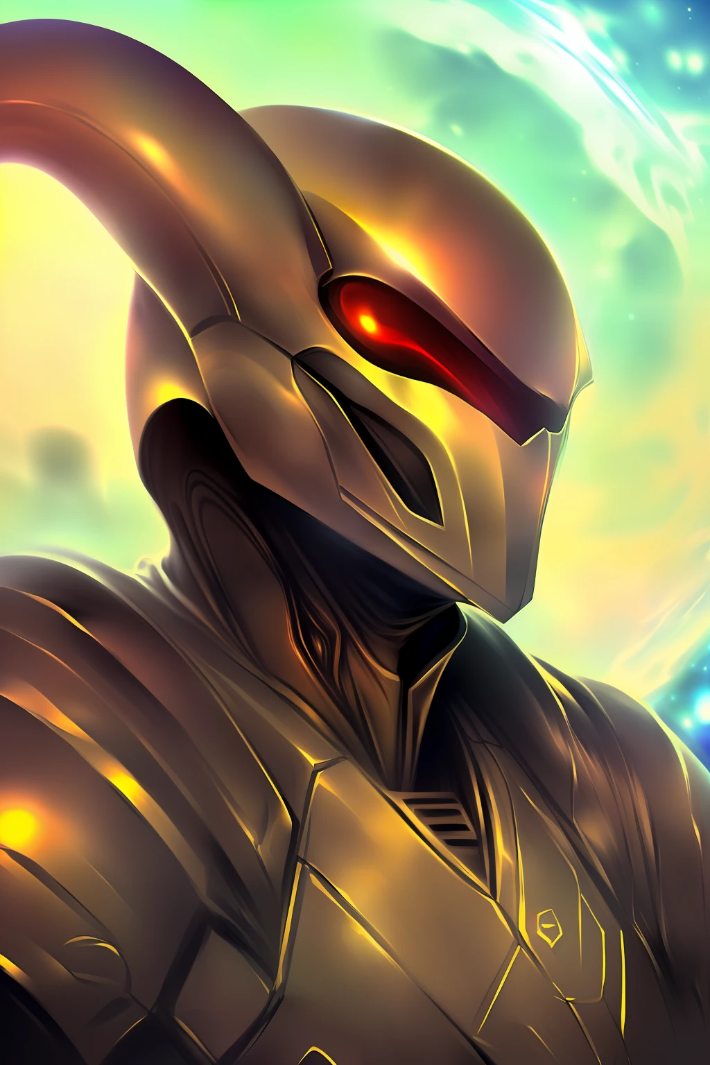 ghostly portrait of a futuristic alien from another dimension creator of the universe